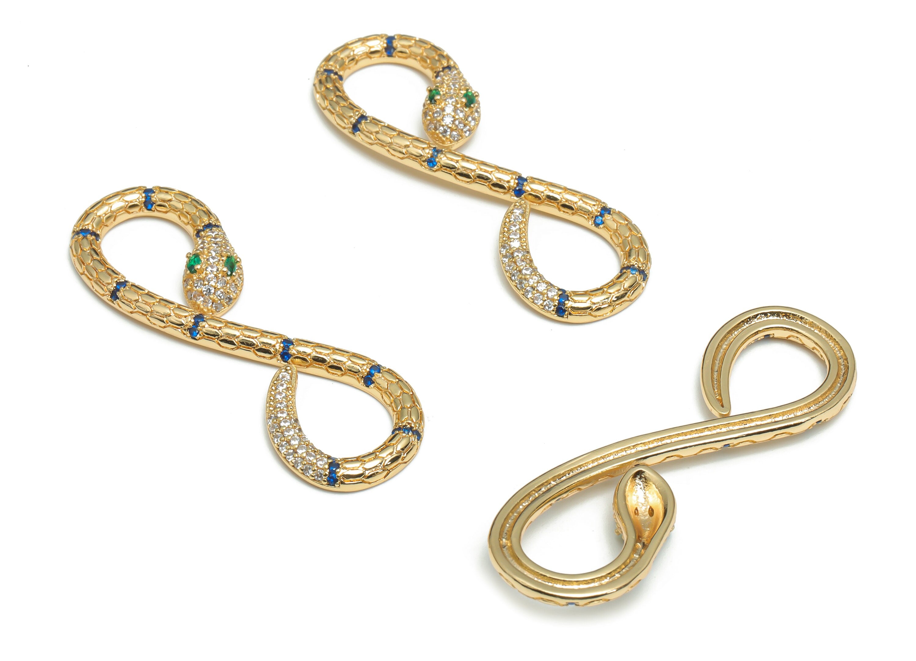 Brass Infinity Snake Connectors With Zircons - Gold Snake Charms and Pendant - 18K Real Gold Plated Brass - 52.06x16.66x2.72mm - RGP4311 - DOMEDBAZAAR