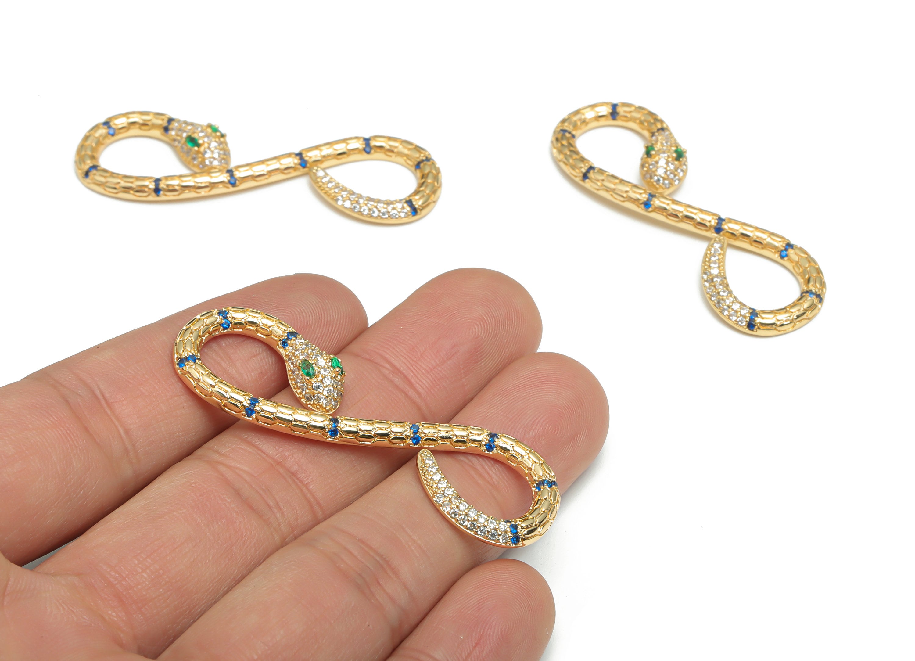 Brass Infinity Snake Connectors With Zircons - Gold Snake Charms and Pendant - 18K Real Gold Plated Brass - 52.06x16.66x2.72mm - RGP4311 - DOMEDBAZAAR