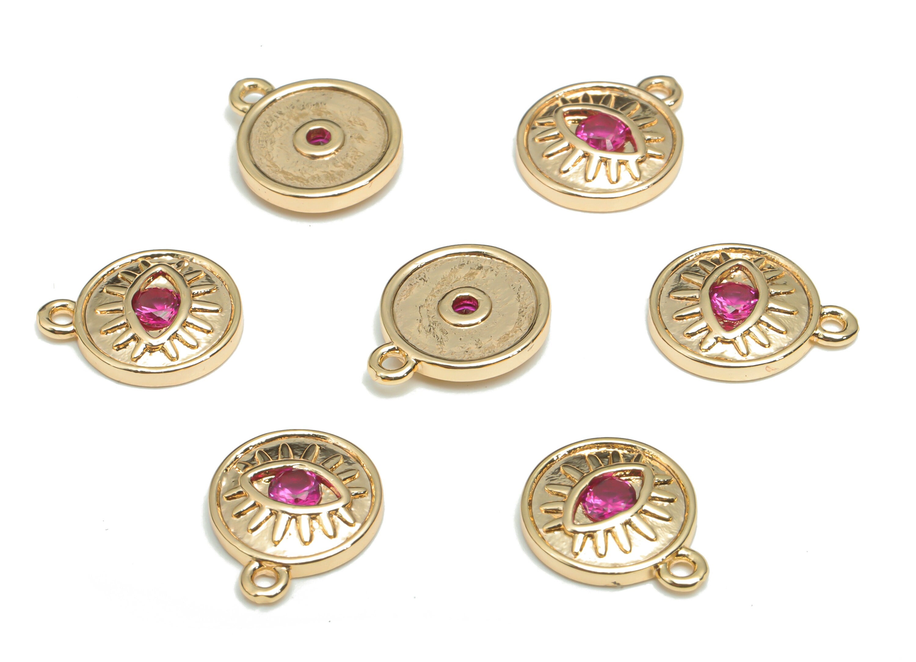 Brass Mini Round Eye Earring Charms With Zircon - Gold Eyelash Circle Pendant - 18K Real Gold Plated Brass - 12.18x9.95x2.31mm - RGP4327 - DOMEDBAZAAR