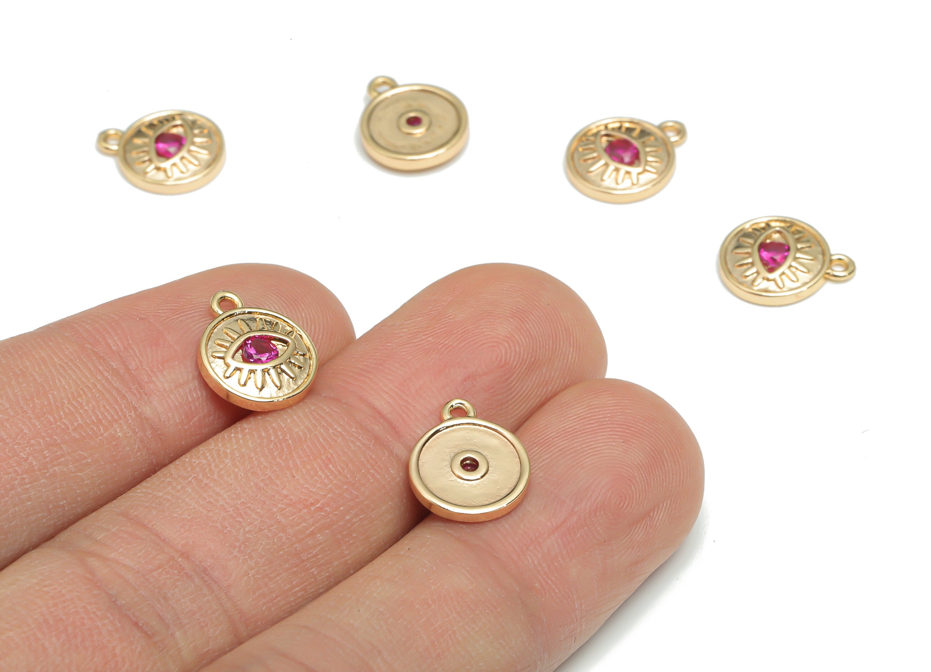 Brass Mini Round Eye Earring Charms With Zircon - Gold Eyelash Circle Pendant - 18K Real Gold Plated Brass - 12.18x9.95x2.31mm - RGP4327 - DOMEDBAZAAR