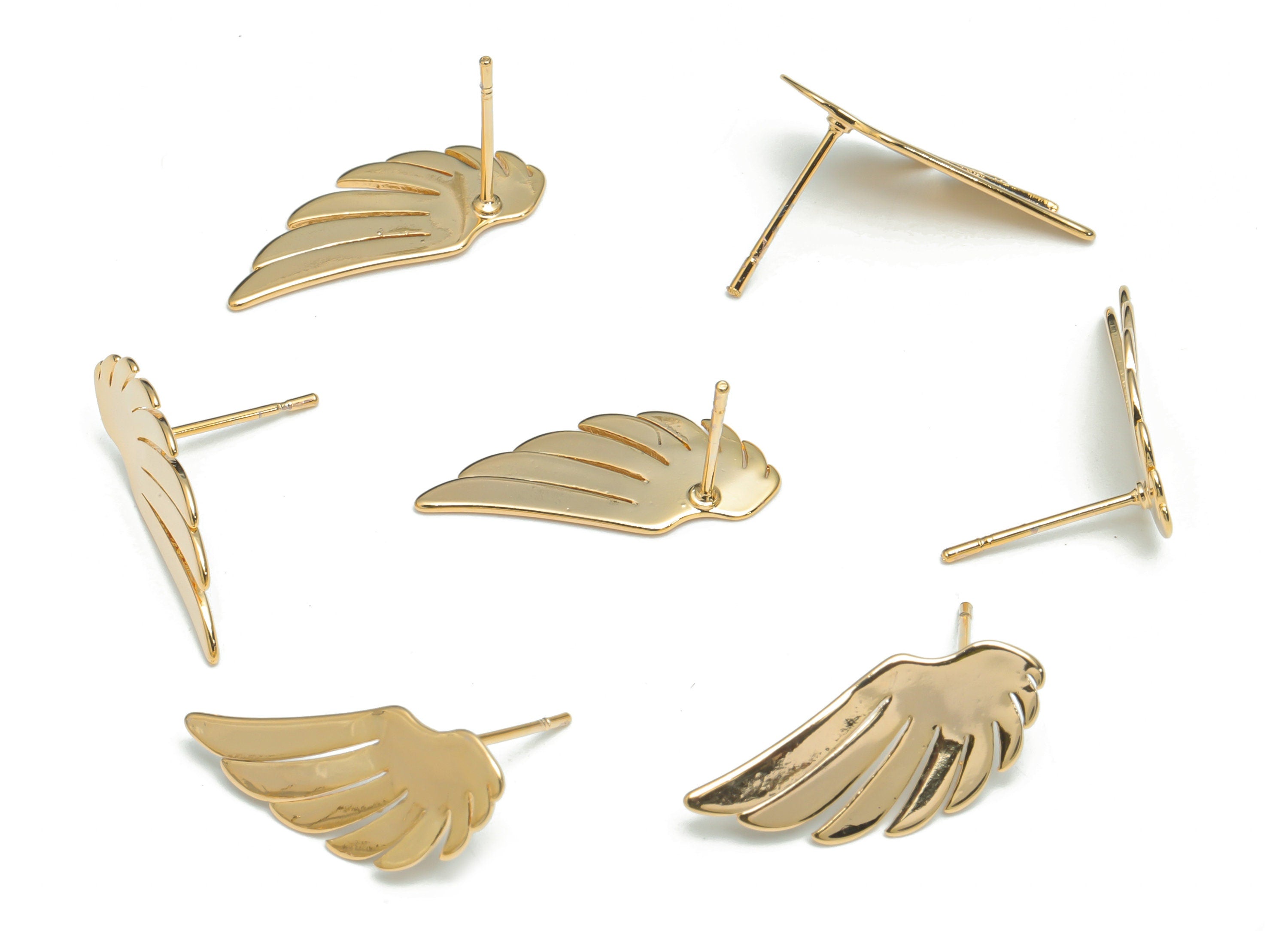 Brass Wing Earring Stud - Gold Leaf Earring Post - Stainless Steel Stud - 18k Real Gold Plated Brass - 21.37x9.63x0.78mm - RGP4334 - DOMEDBAZAAR
