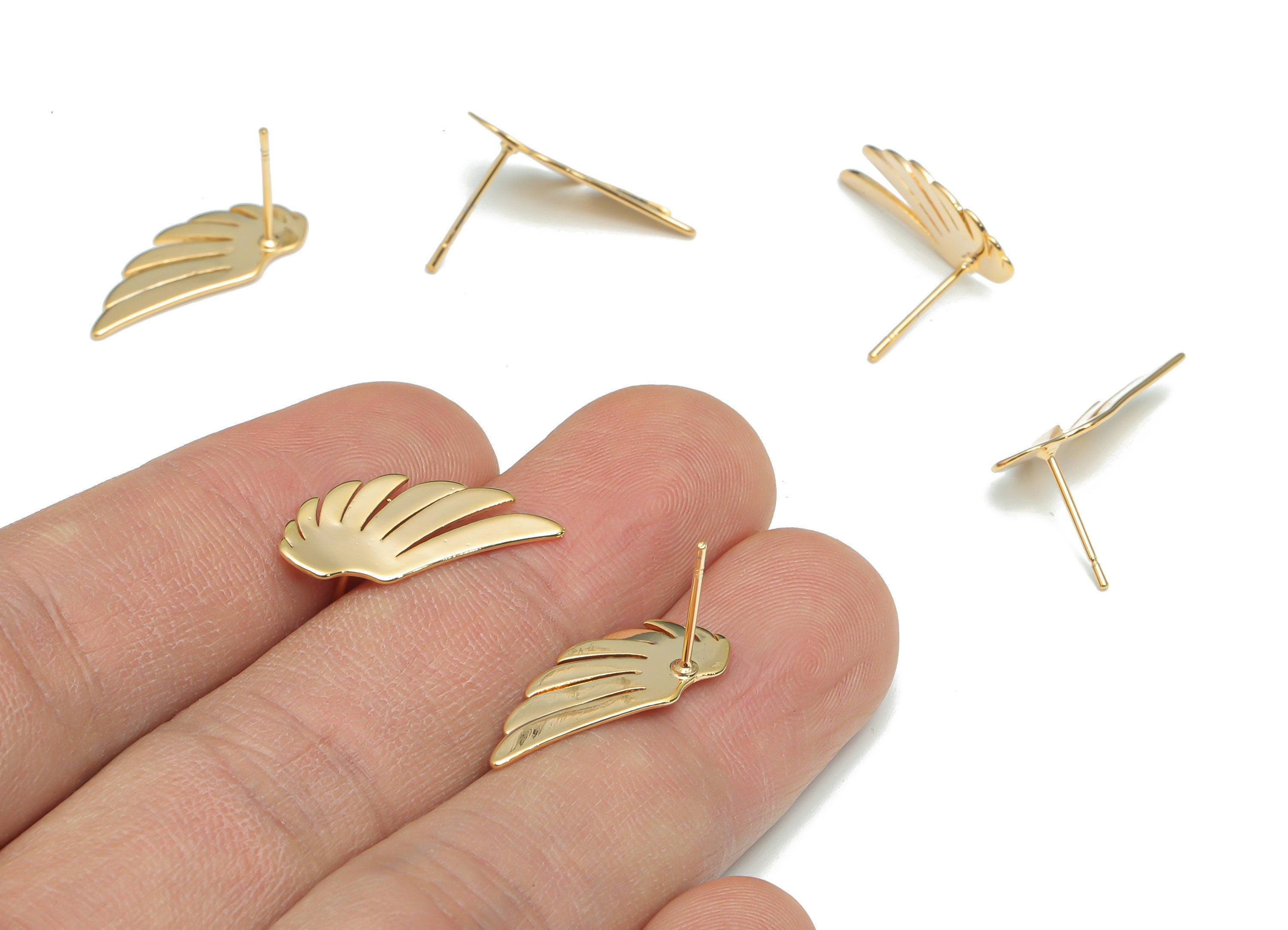 Brass Wing Earring Stud - Gold Leaf Earring Post - Stainless Steel Stud - 18k Real Gold Plated Brass - 21.37x9.63x0.78mm - RGP4334 - DOMEDBAZAAR