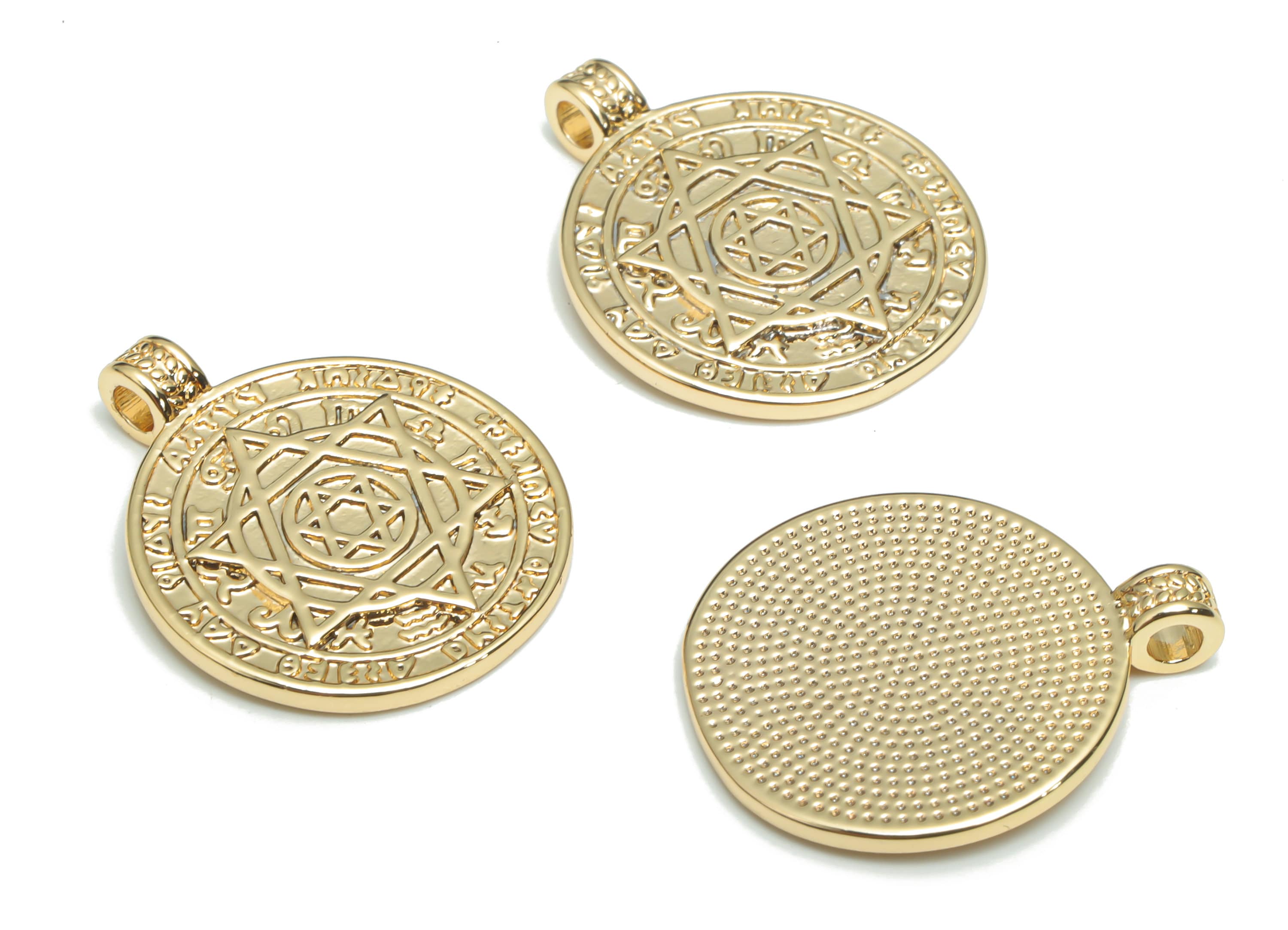 Brass Round Planet Earring Charms - Gold Star Of David Pendant - Ancient Charm - 18K Real Gold Plated Brass - 21.58x17.85x1.54mm - RGP4332 - DOMEDBAZAAR
