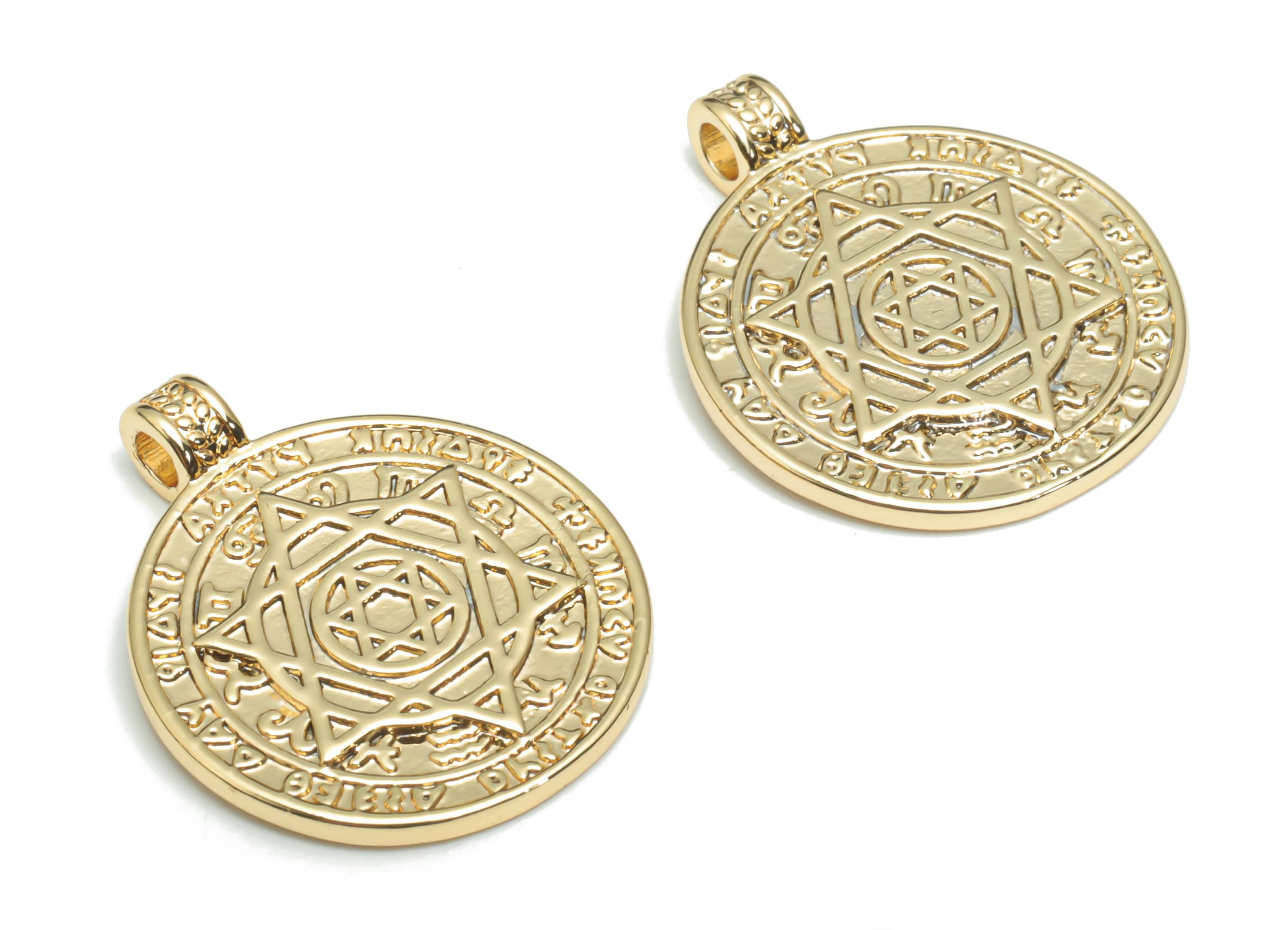 Brass Round Planet Earring Charms - Gold Star Of David Pendant - Ancient Charm - 18K Real Gold Plated Brass - 21.58x17.85x1.54mm - RGP4332 - DOMEDBAZAAR