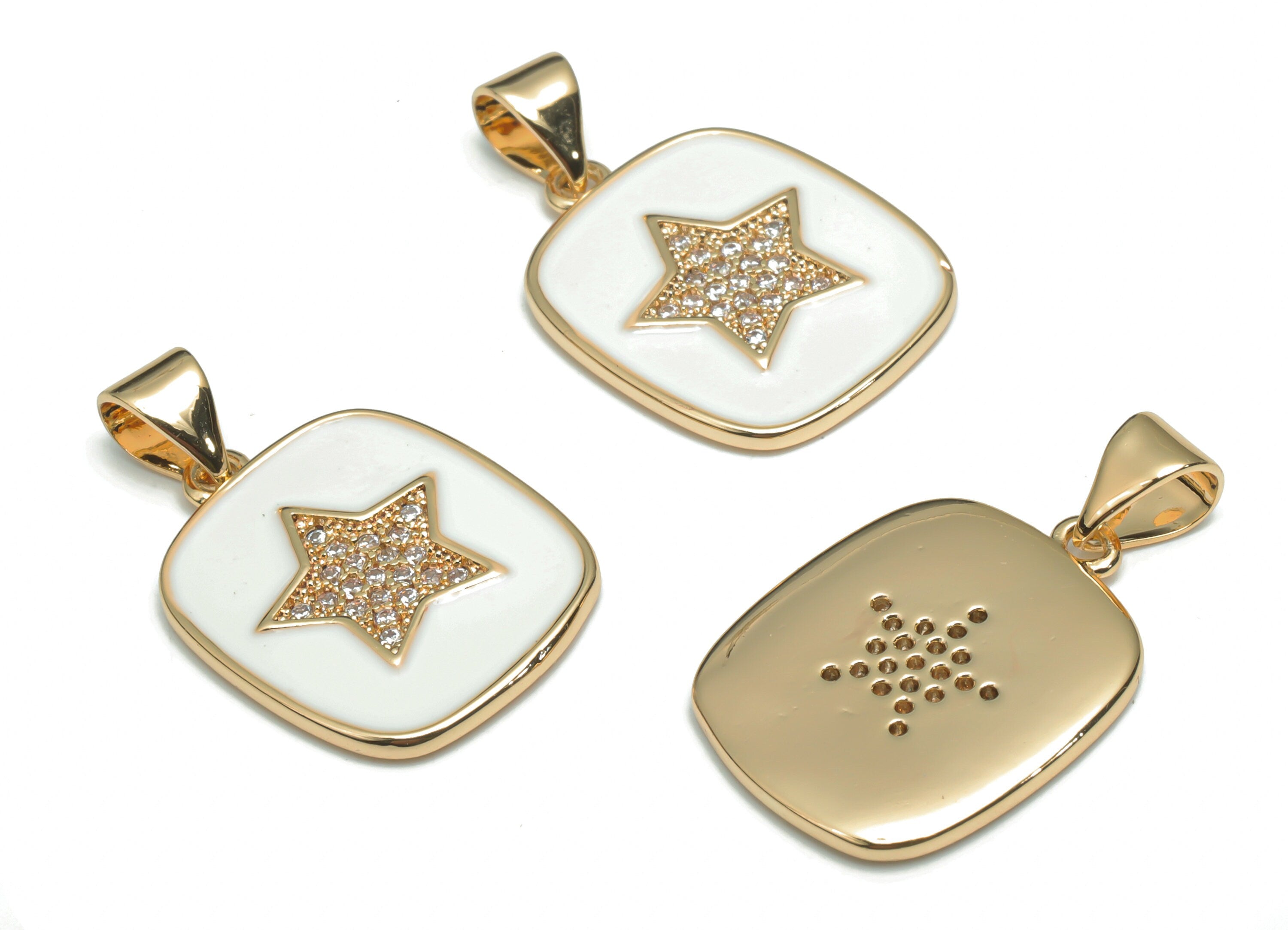 Brass Square Star Charms With Zincons - Enamel Star Square Pendant - 18K Real Gold Plated - Jewelry Supplies - 24.41x14.8x1.7mm - RGP4340A - DOMEDBAZAAR