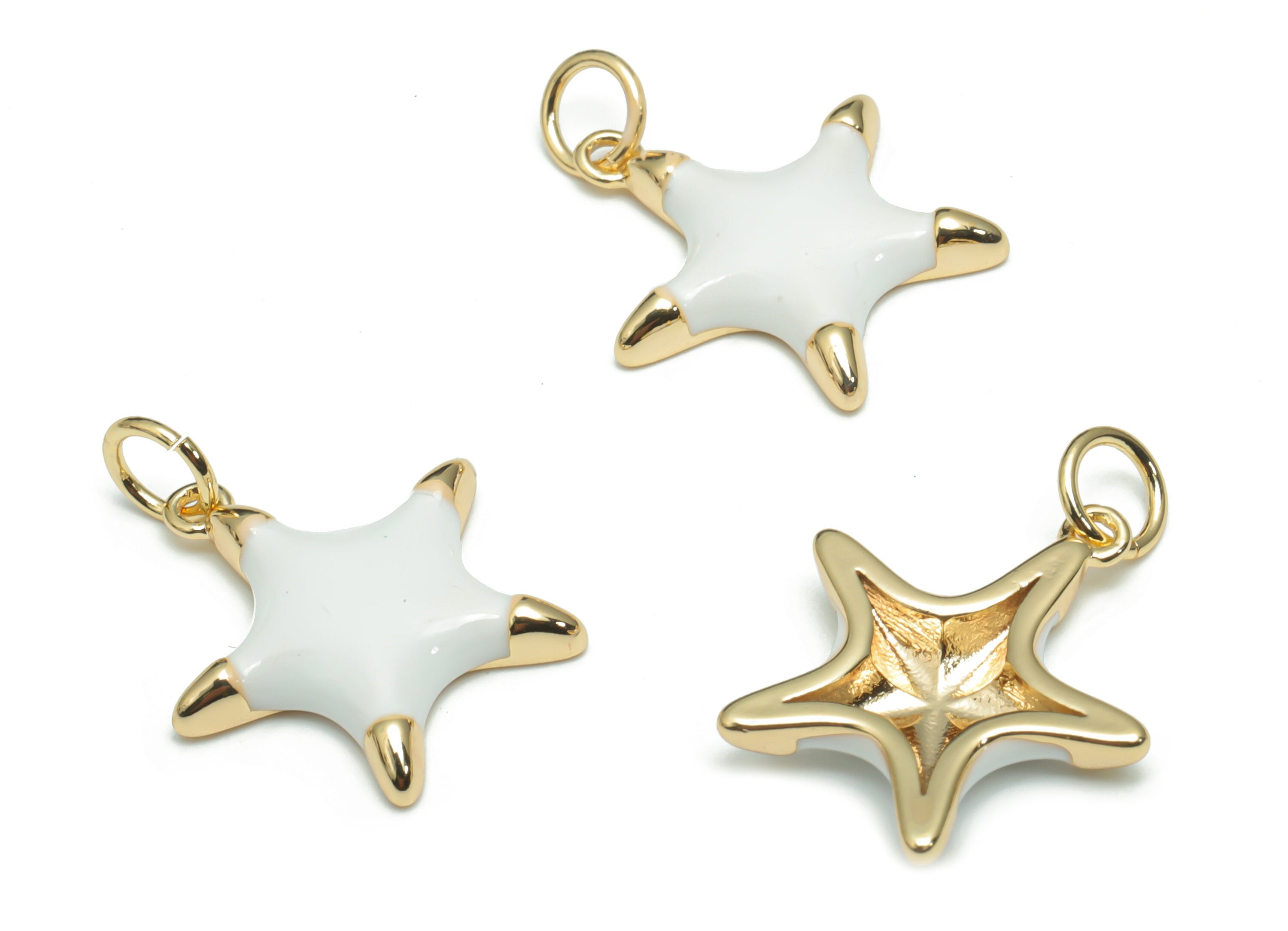 Brass Five-pointed Star Earring Charms - Enamel Gold Star Pendant - 18K Real Gold Plated - Jewelry Supplies - 16.82x15.6x2.57mm - RGP4294C - DOMEDBAZAAR