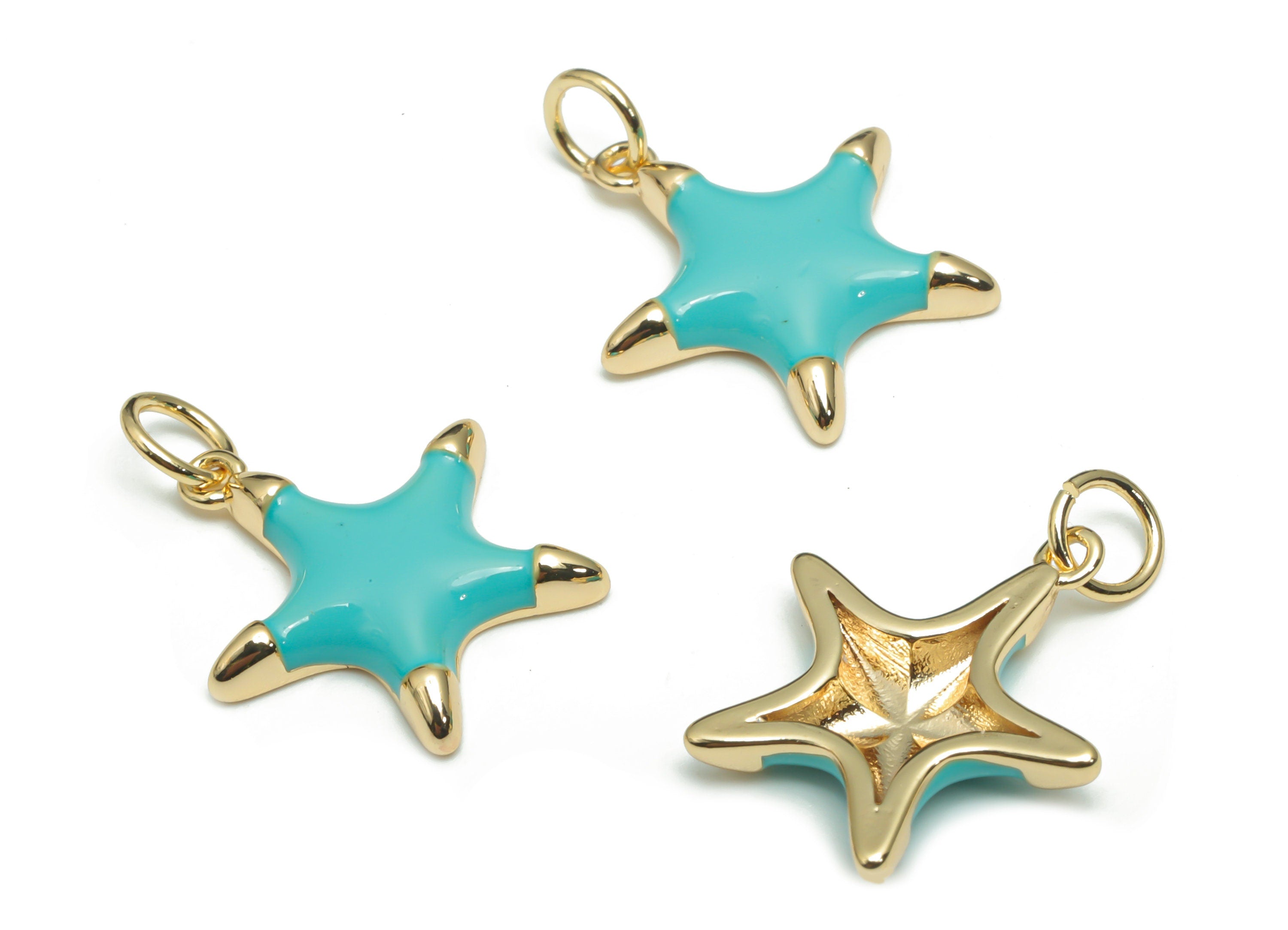 Brass Five-pointed Star Earring Charms - Enamel Gold Star Pendant - 18K Real Gold Plated - Jewelry Supplies - 16.82x15.6x2.57mm - RGP4294D - DOMEDBAZAAR