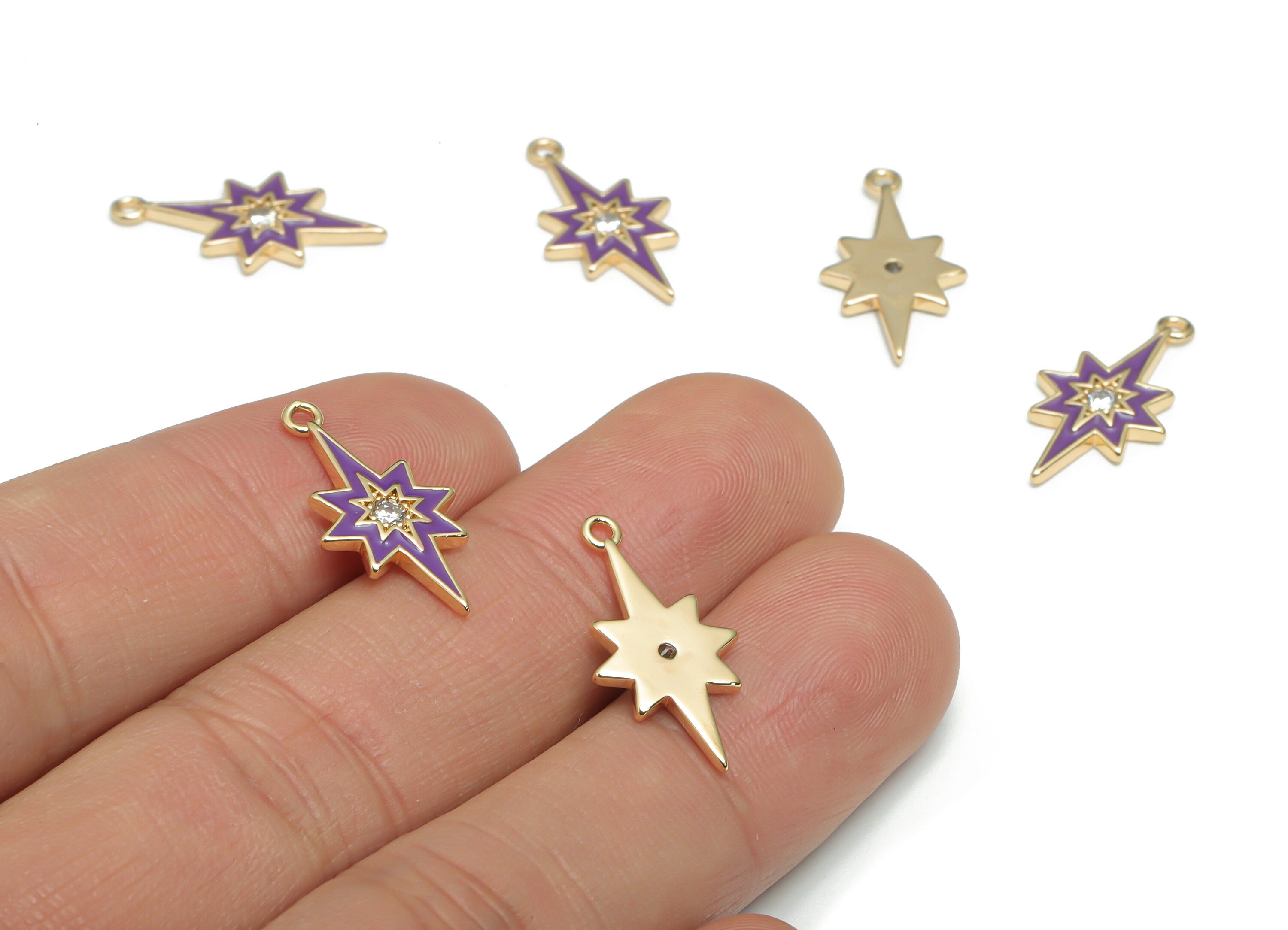Brass Planet Earring Charms With Zincons - Enamel Gold Star Pendant - 18K Real Gold Plated - Jewelry Supplies - 21.06x10.83x1.6mm - RGP4296A - DOMEDBAZAAR