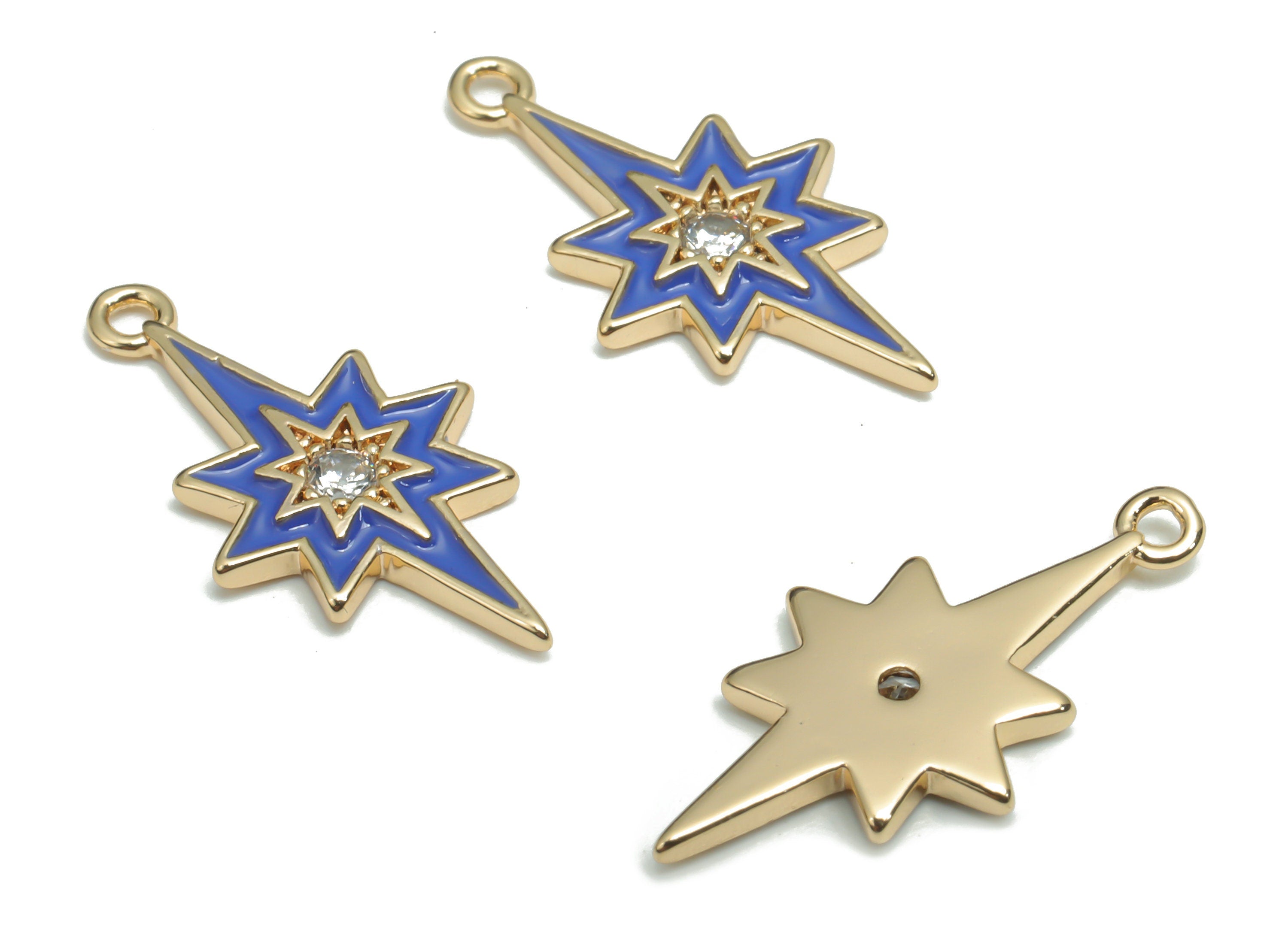 Brass Planet Earring Charms With Zincons - Enamel Gold Star Pendant - 18K Real Gold Plated - Jewelry Supplies - 21.06x10.83x1.6mm - RGP4296E - DOMEDBAZAAR