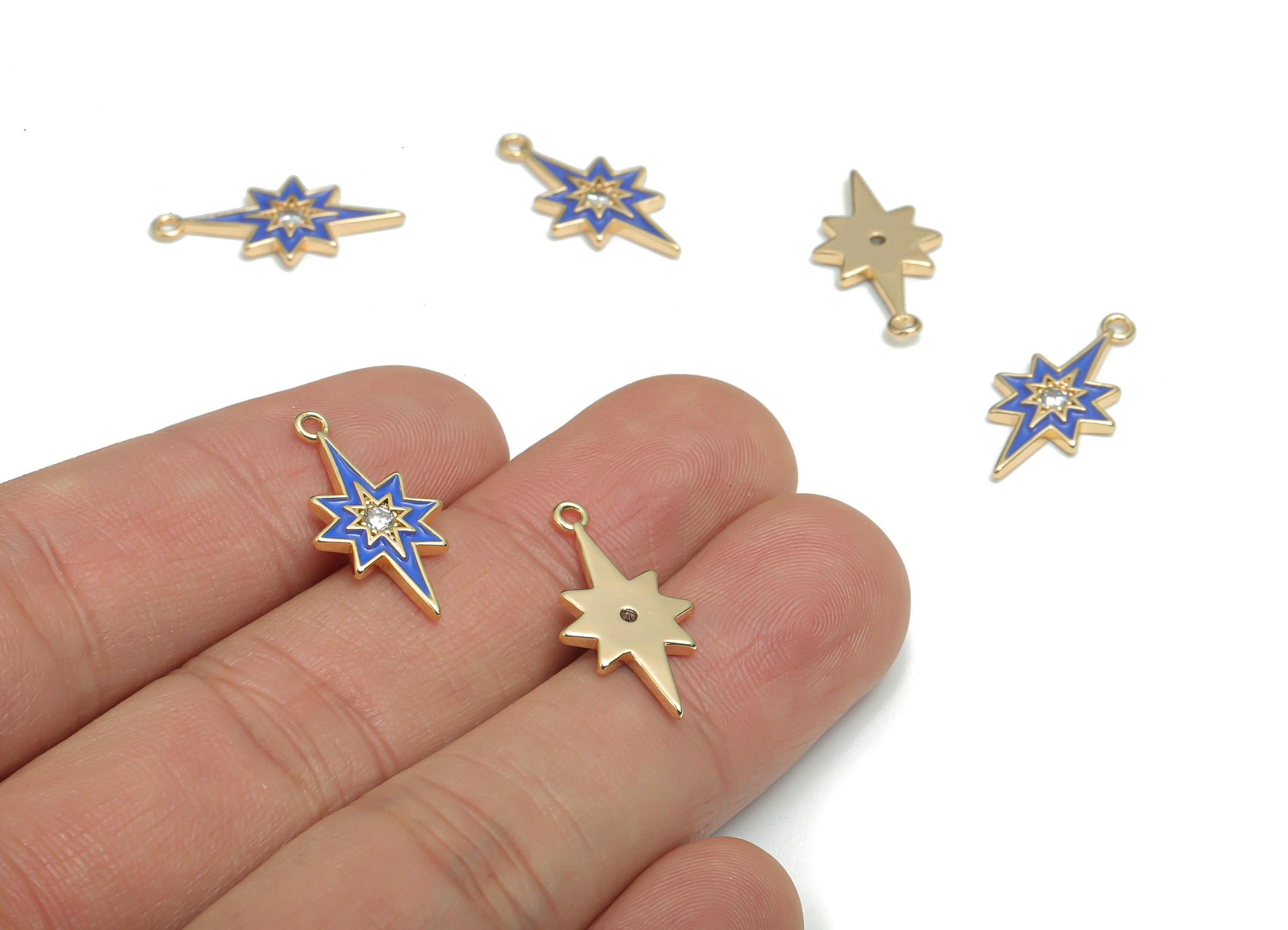 Brass Planet Earring Charms With Zincons - Enamel Gold Star Pendant - 18K Real Gold Plated - Jewelry Supplies - 21.06x10.83x1.6mm - RGP4296E - DOMEDBAZAAR