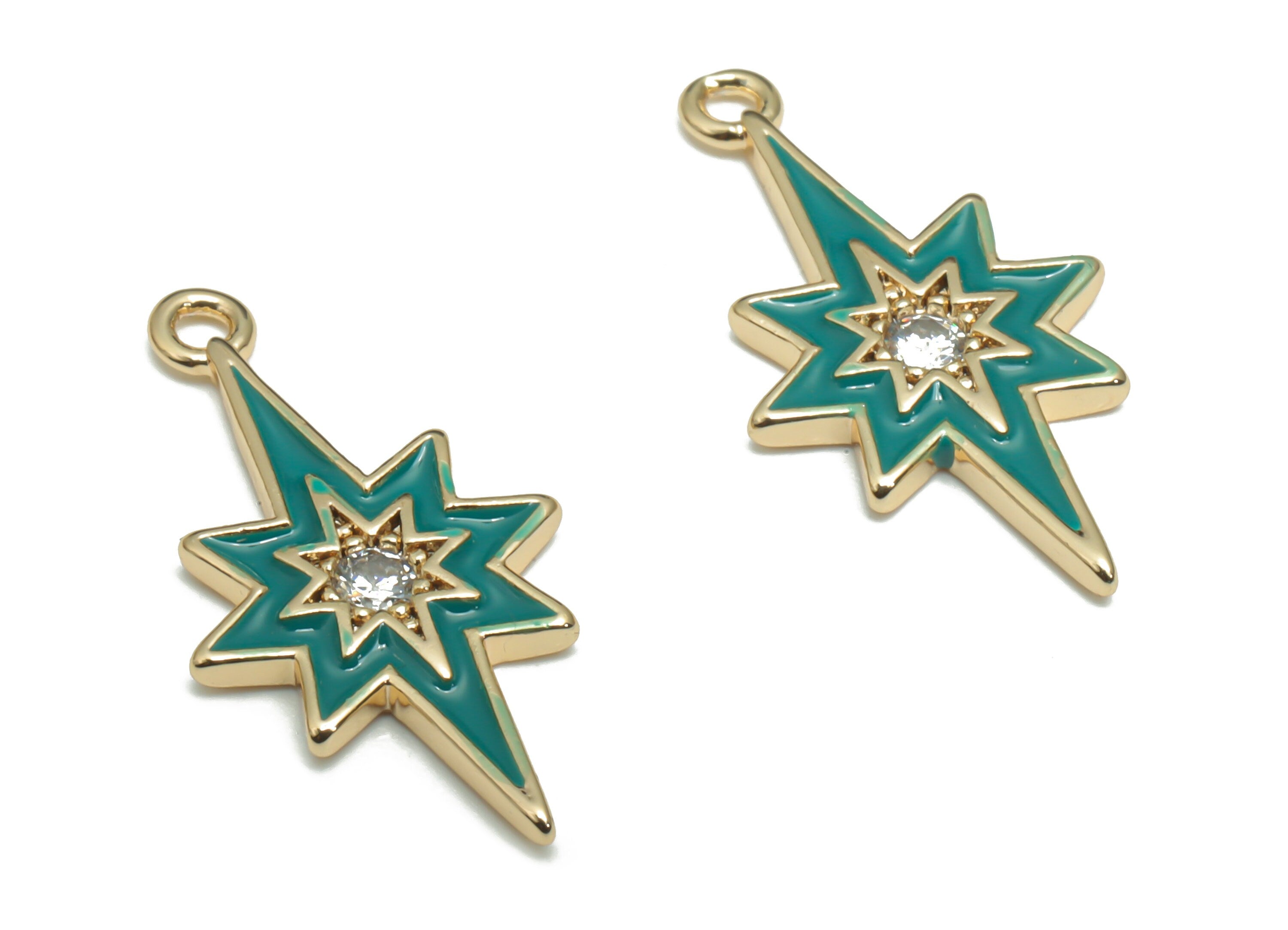 Brass Planet Earring Charms With Zincons - Enamel Gold Star Pendant - 18K Real Gold Plated - Jewelry Supplies - 21.06x10.83x1.6mm - RGP4296F - DOMEDBAZAAR