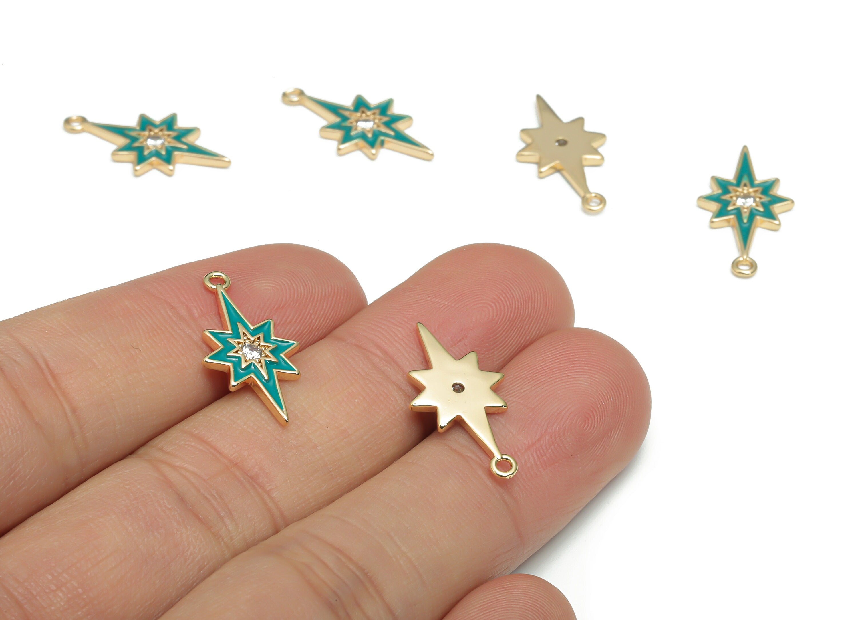 Brass Planet Earring Charms With Zincons - Enamel Gold Star Pendant - 18K Real Gold Plated - Jewelry Supplies - 21.06x10.83x1.6mm - RGP4296F - DOMEDBAZAAR