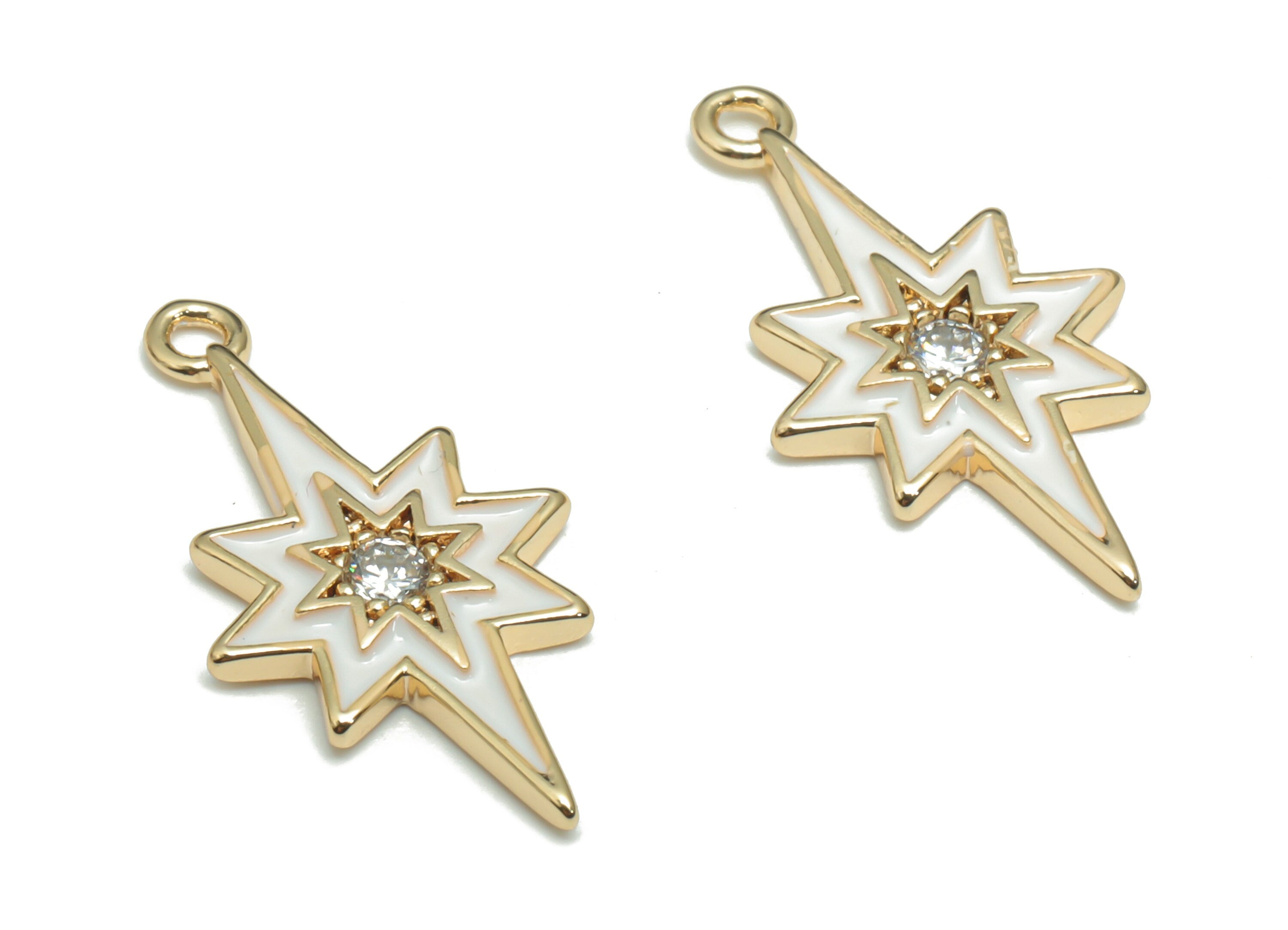 Brass Planet Earring Charms With Zincons - Enamel Gold Star Pendant - 18K Real Gold Plated - Jewelry Supplies - 21.06x10.83x1.6mm - RGP4296G - DOMEDBAZAAR