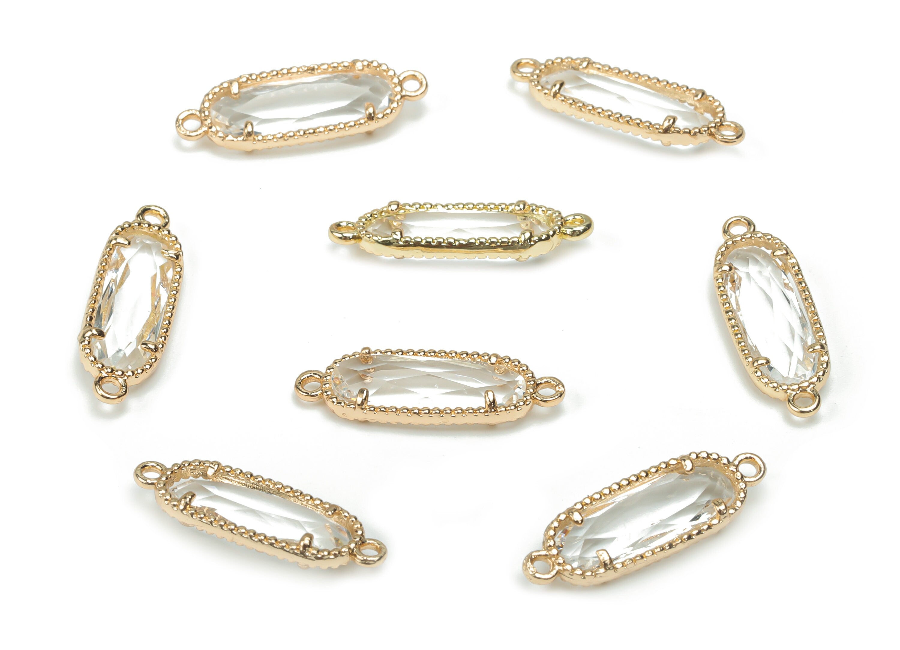 Glass Oval Earring Connector - Brass Oval Frame Charms and Pendant - Gold Tone Plated Brass - Jewelry Supplies - 20.86x6.98x3.48mm - GS1072A - DOMEDBAZAAR