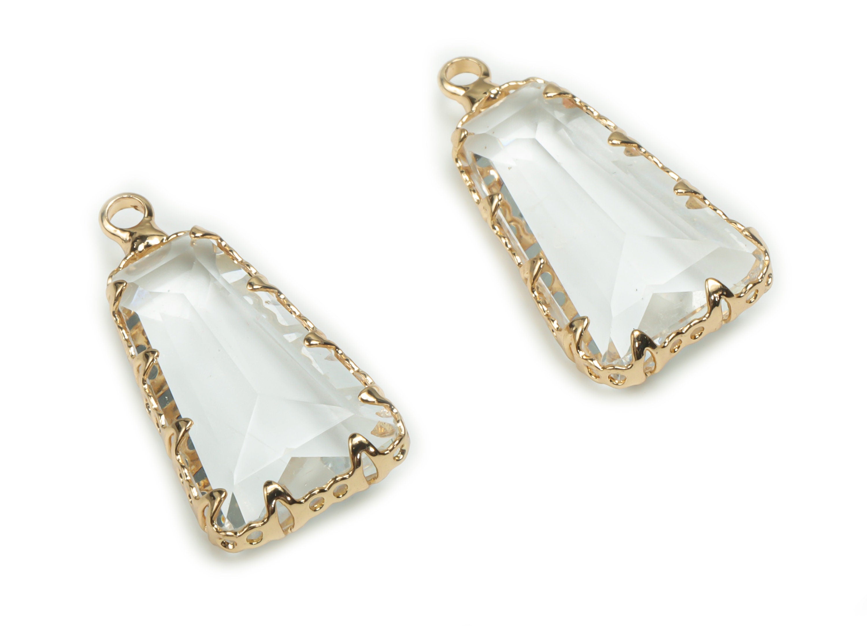 Glass Trapezoid Earring Charms - Brass Trapezoid Frame Pendant - Gold Tone Plated Brass - Jewelry Making Supplies - 23.8x11.7x5.4mm - GS1075 - DOMEDBAZAAR
