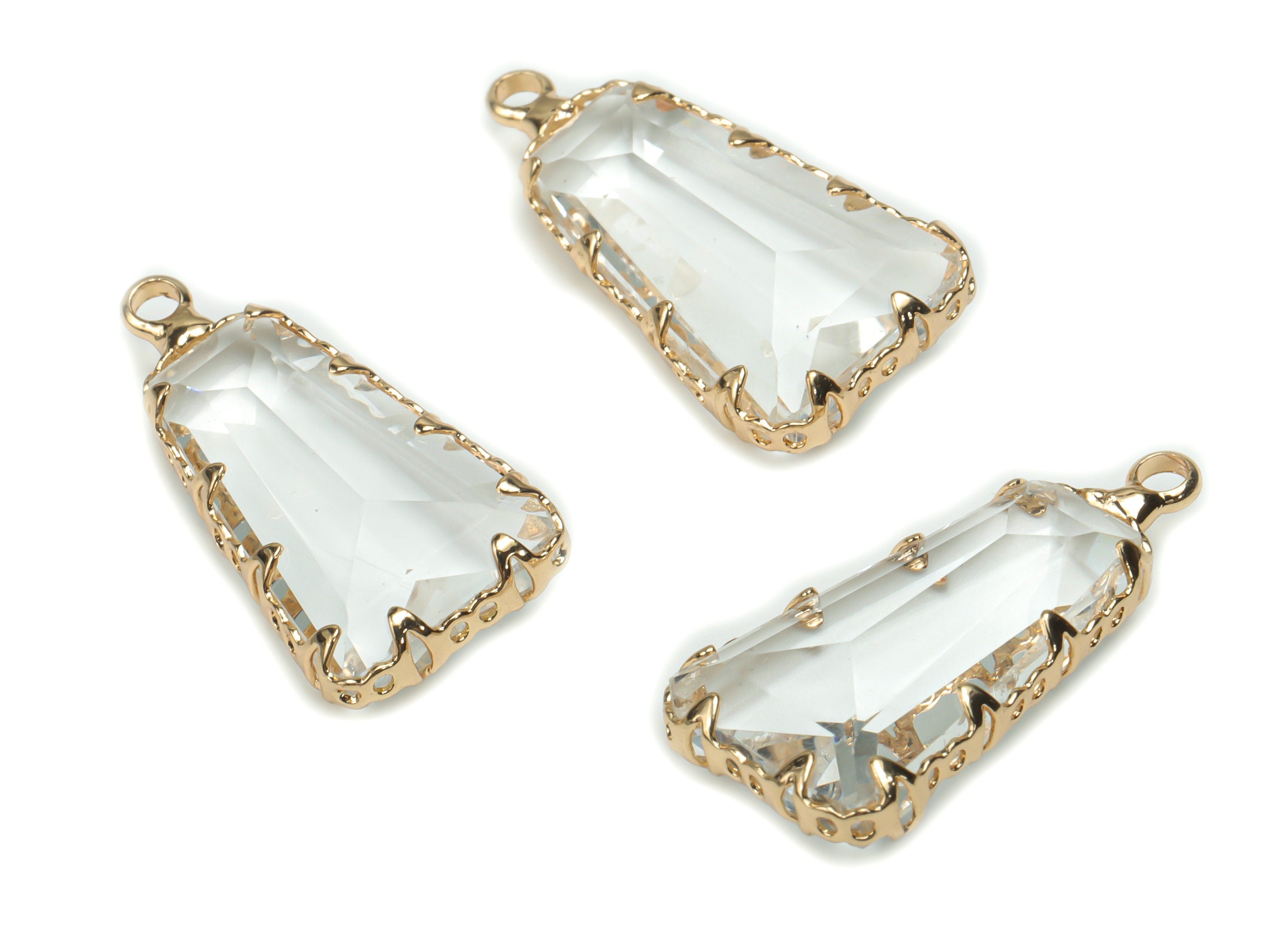 Glass Trapezoid Earring Charms - Brass Trapezoid Frame Pendant - Gold Tone Plated Brass - Jewelry Making Supplies - 23.8x11.7x5.4mm - GS1075 - DOMEDBAZAAR