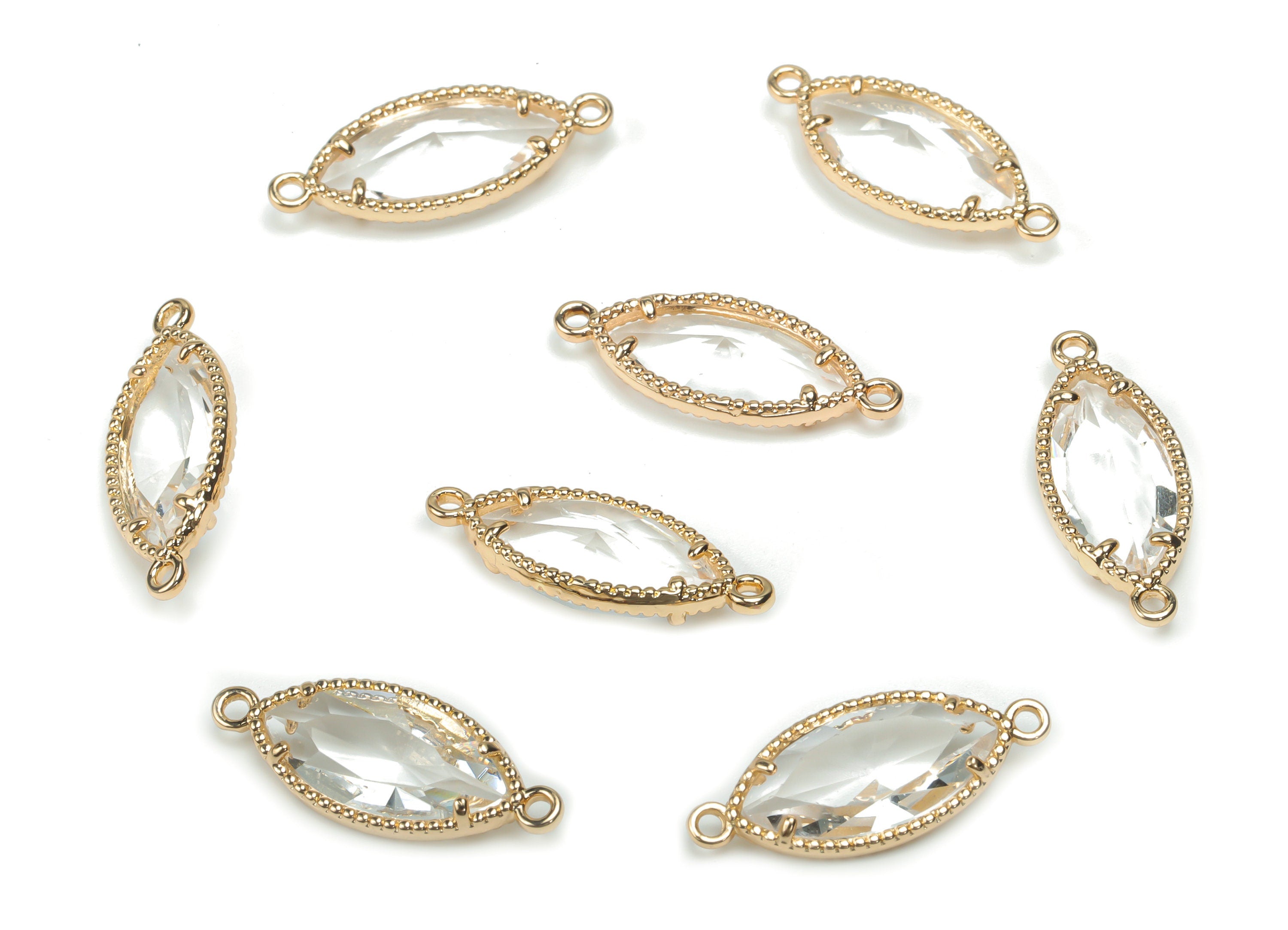 Glass Marquise Earring Connector - Brass Oval Frame Charms and Pendant - Gold Tone Plated Brass - Jewelry Supplies - 21.4x8.5x4.6mm -GS1073A - DOMEDBAZAAR