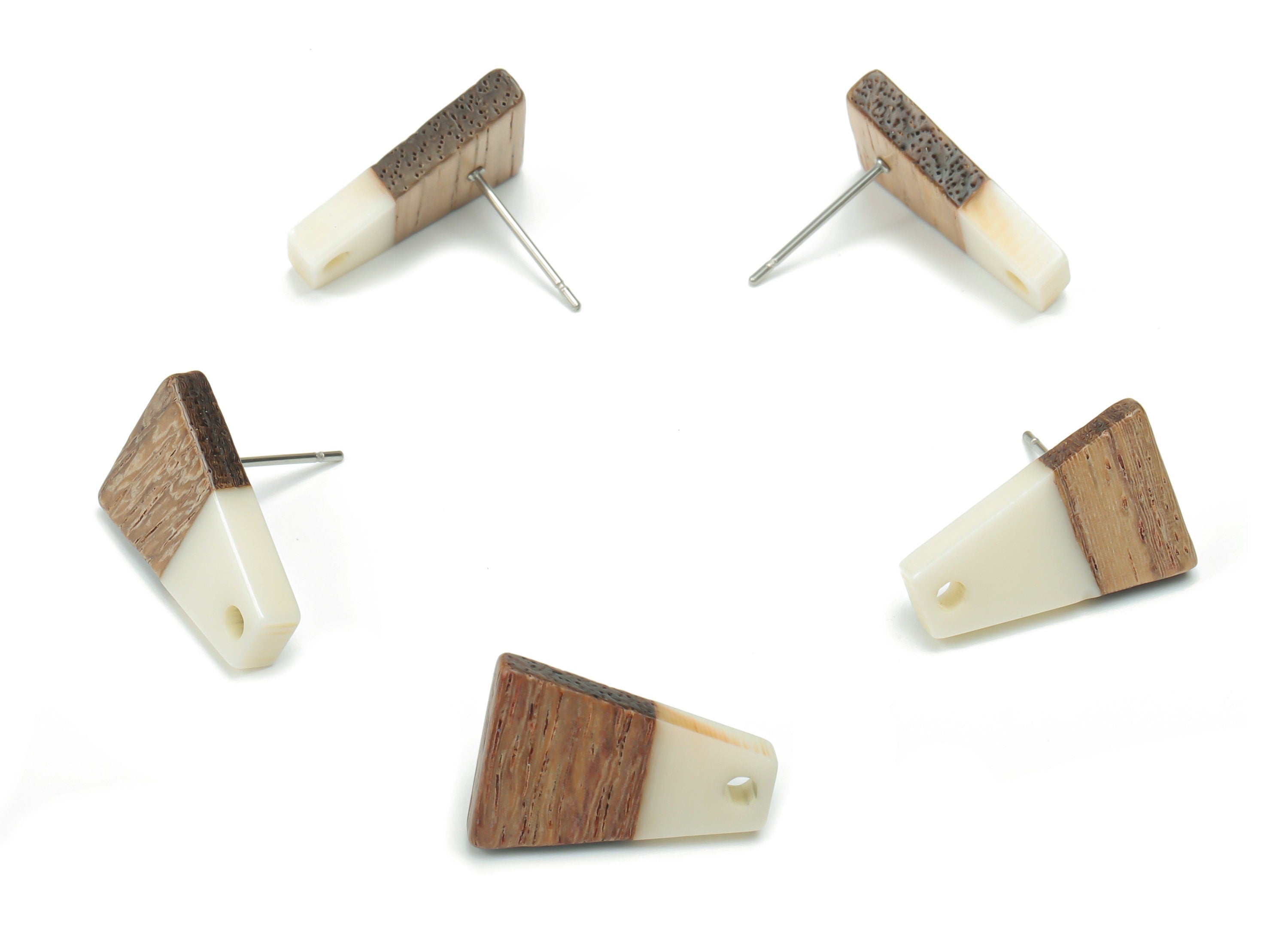Natural Wooden Trapezoid Earring Stud - Resin Trapezoid Earring Post - 316 Surgical Stainless Steel Stud - 18.06x12.42x2.81mm - BB1136C - DOMEDBAZAAR