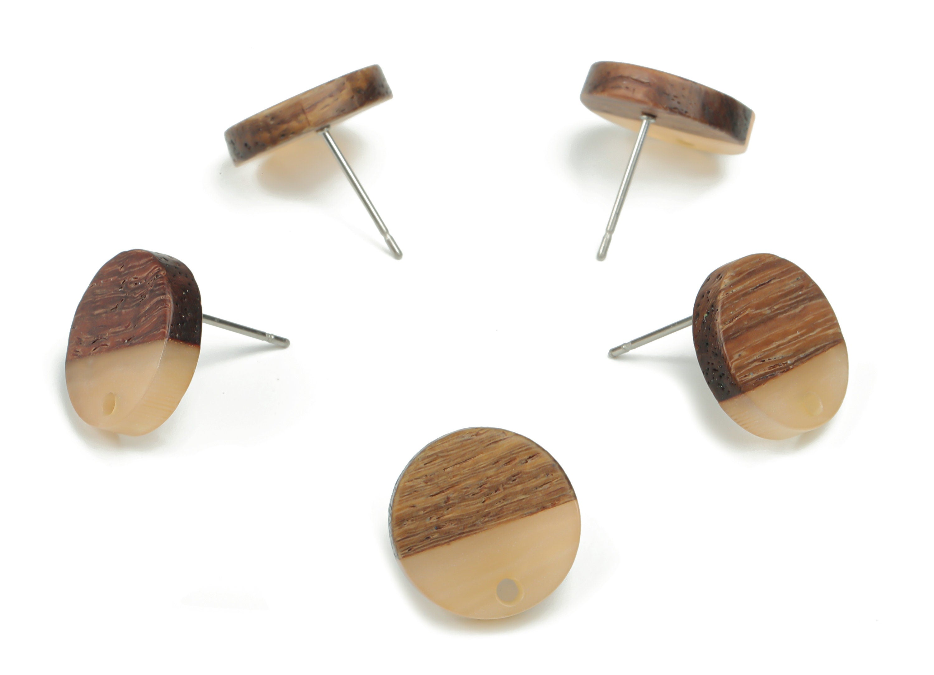 Natural Wooden Round Earring Stud - Resin Circle Post - 316 Surgical Stainless Steel Stud - Jewelry Supplies - 14.06x14.06x2.73mm - BB1135E - DOMEDBAZAAR