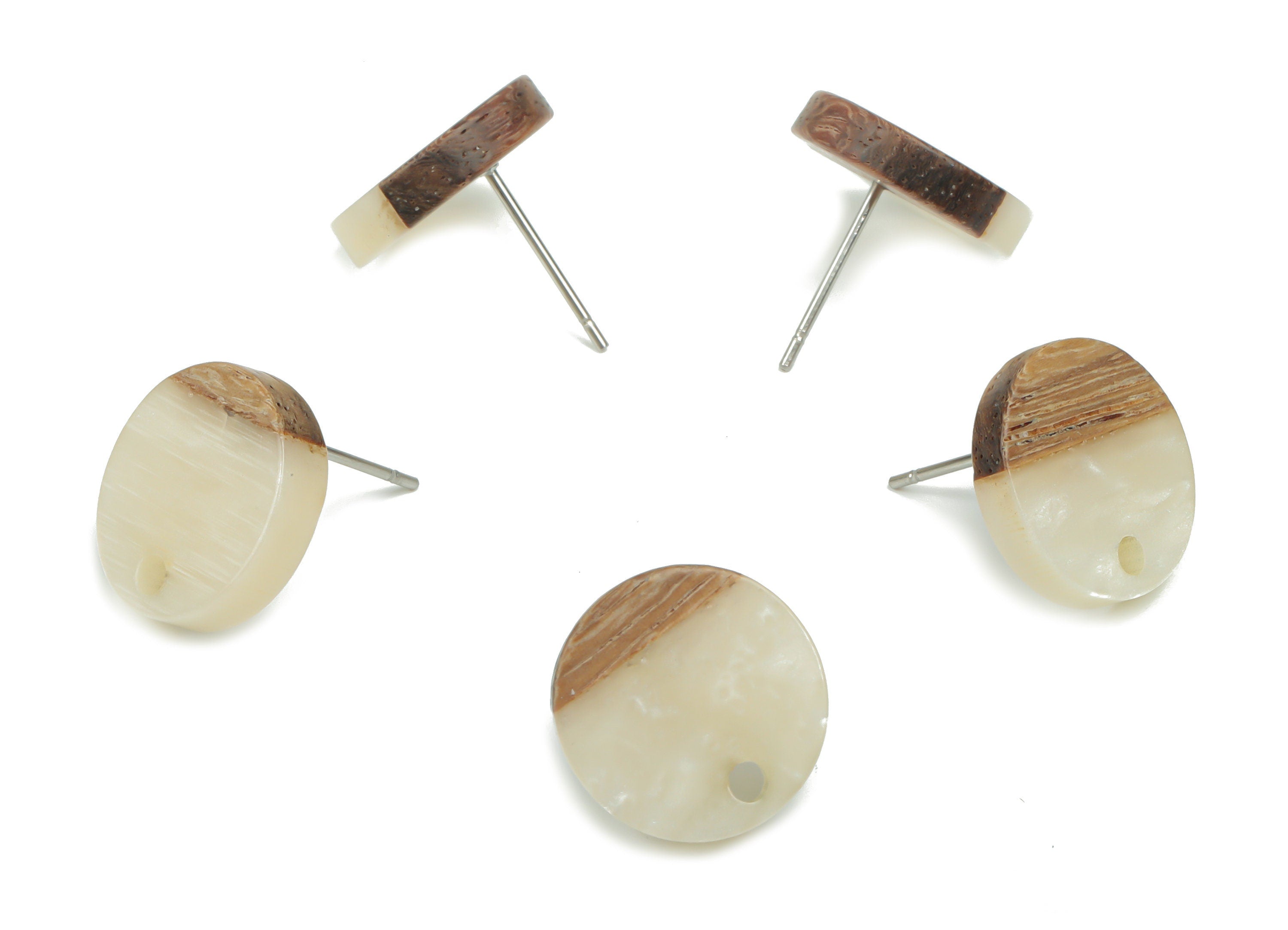 Natural Wooden Round Earring Stud - Resin Circle Post - 316 Surgical Stainless Steel Stud - Jewelry Supplies - 14.06x14.06x2.73mm - BB1135C - DOMEDBAZAAR