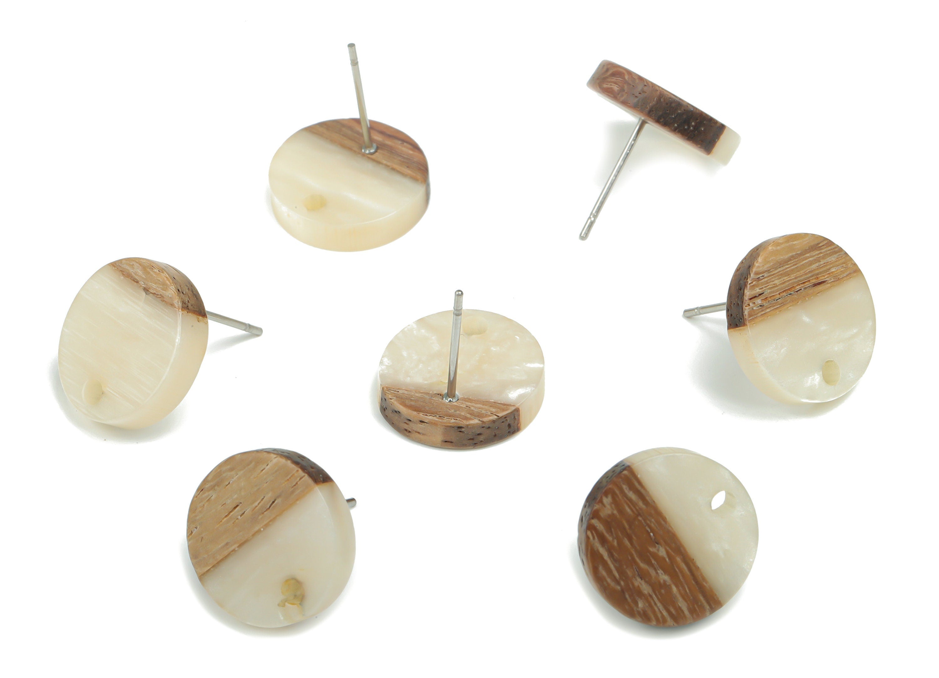 Natural Wooden Round Earring Stud - Resin Circle Post - 316 Surgical Stainless Steel Stud - Jewelry Supplies - 14.06x14.06x2.73mm - BB1135C - DOMEDBAZAAR