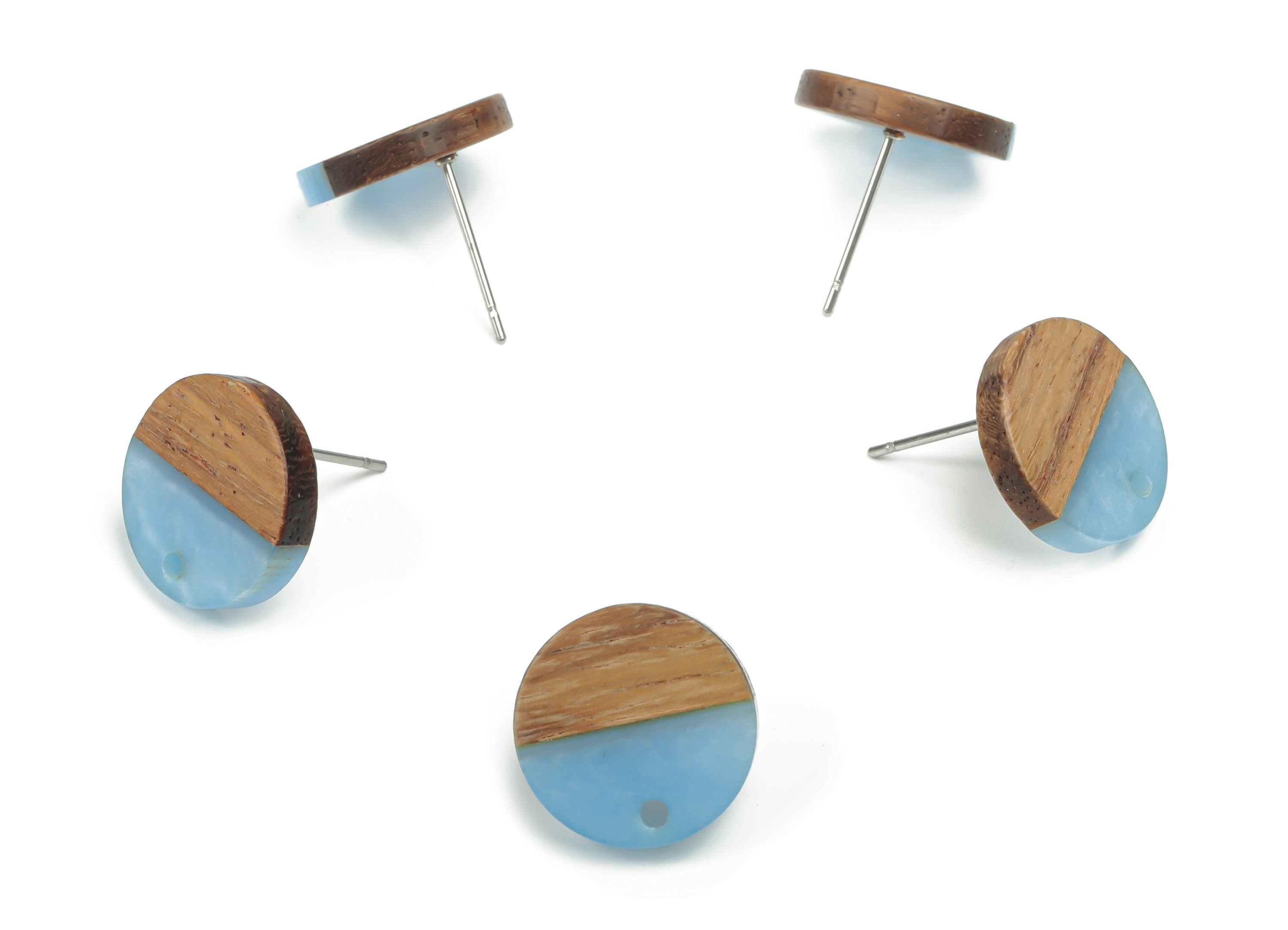Natural Wooden Round Earring Stud - Resin Circle Post - 316 Surgical Stainless Steel Stud - Jewelry Supplies - 14.06x14.06x2.73mm - BB1135B - DOMEDBAZAAR