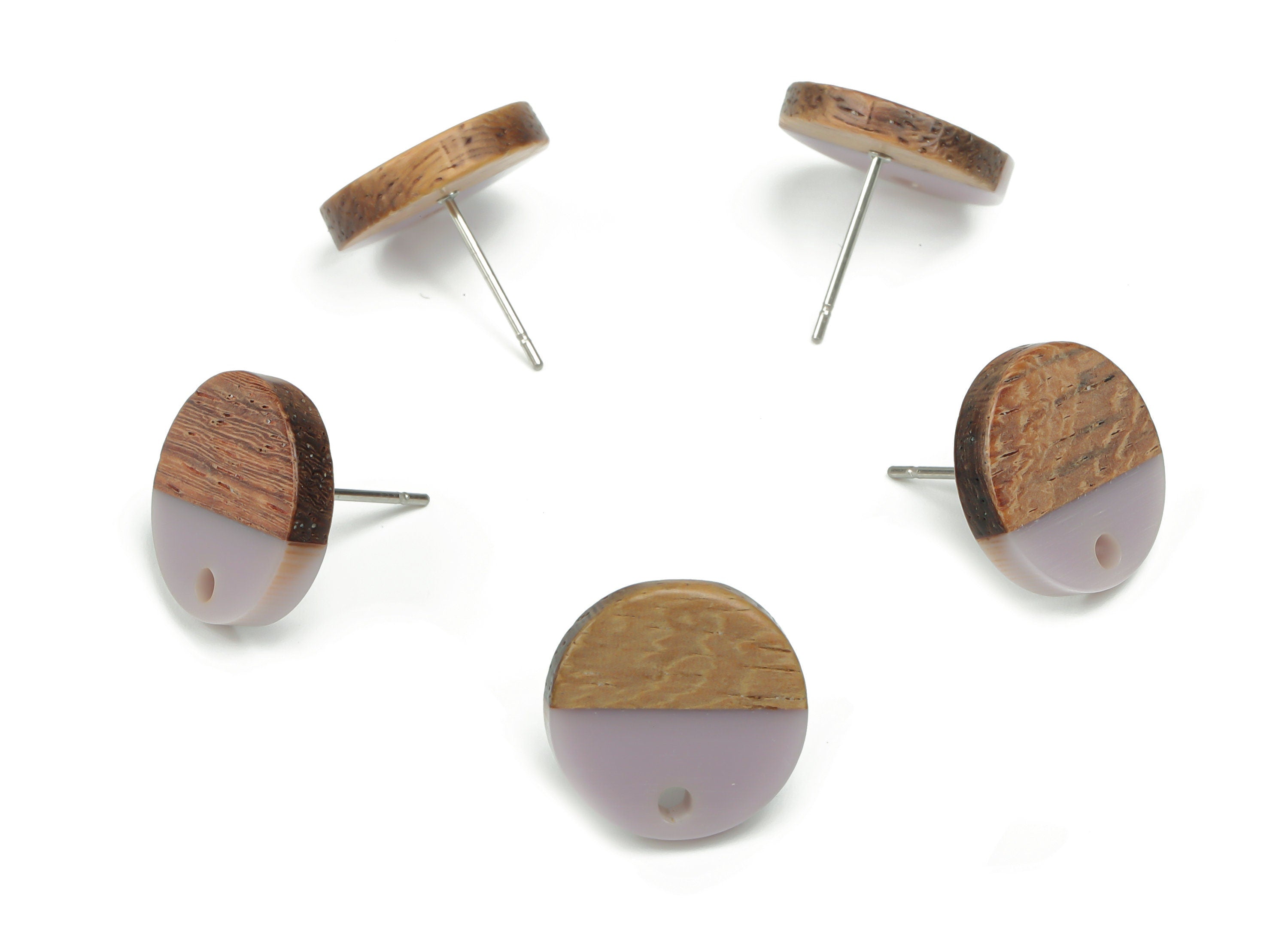 Natural Wooden Round Earring Stud - Resin Circle Post - 316 Surgical Stainless Steel Stud - Jewelry Supplies - 14.06x14.06x2.73mm - BB1135A - DOMEDBAZAAR