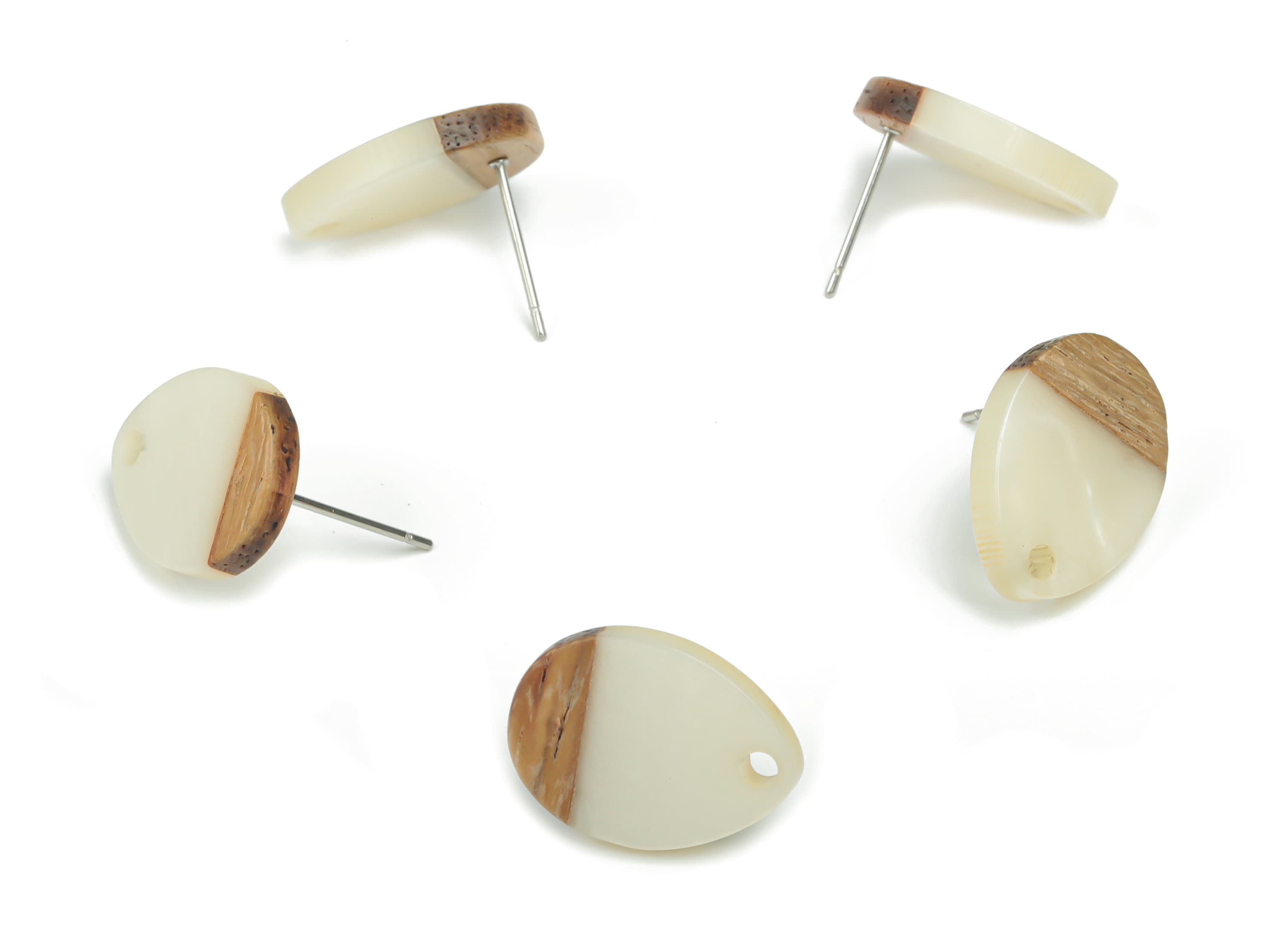 Natural Wooden Drop Earring Stud - Resin Drop Post - 316 Surgical Stainless Steel Stud - Jewelry Supplies - 17.44x13.05x3.1mm - BB1145C - DOMEDBAZAAR