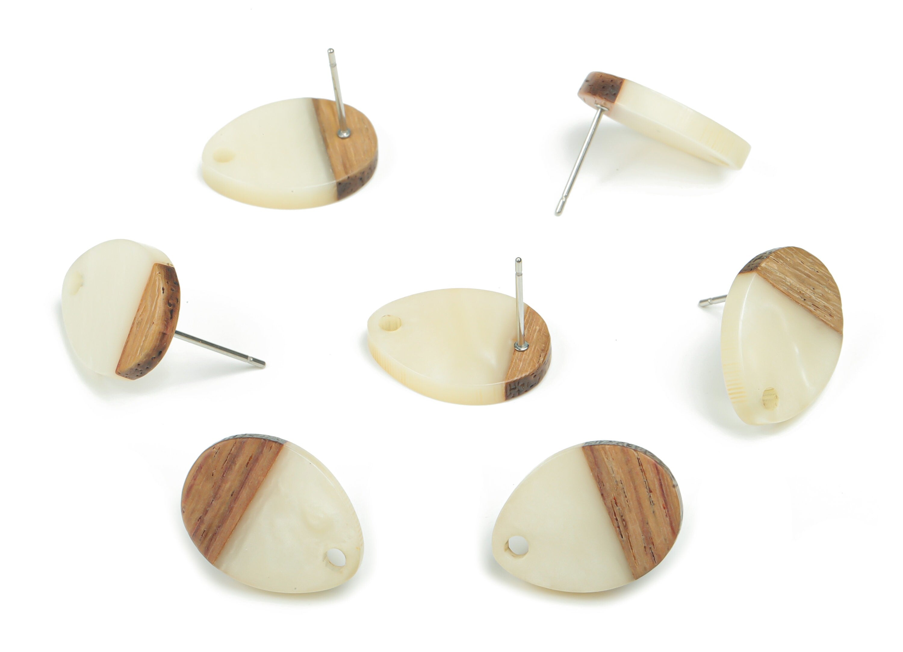Natural Wooden Drop Earring Stud - Resin Drop Post - 316 Surgical Stainless Steel Stud - Jewelry Supplies - 17.44x13.05x3.1mm - BB1145C - DOMEDBAZAAR