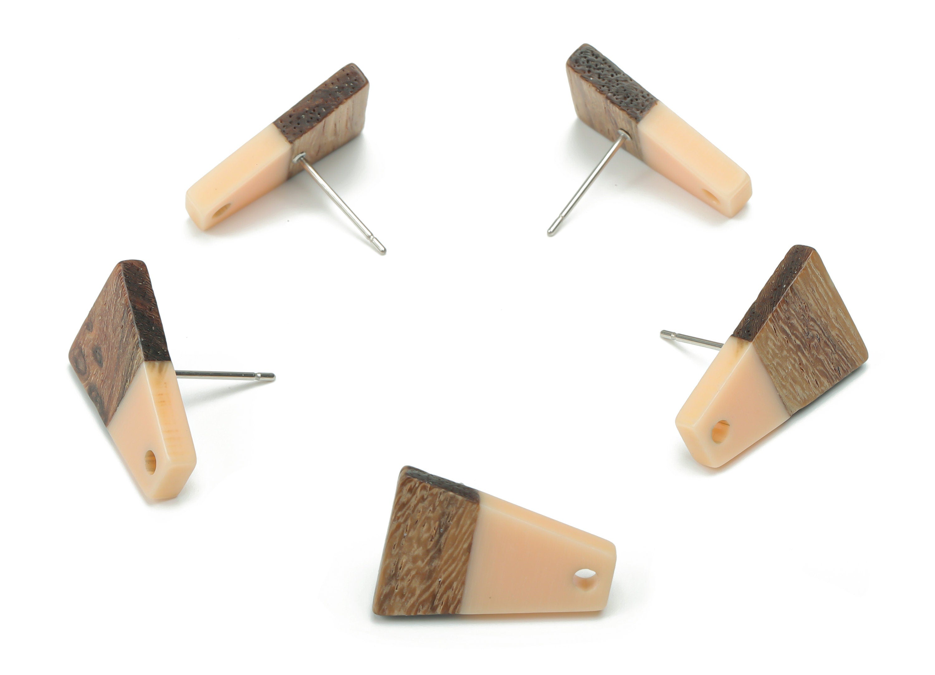 Natural Wooden Trapezoid Earring Stud - Resin Trapezoid Earring Post - 316 Surgical Stainless Steel Stud - 18.06x12.42x2.81mm - BB1136A - DOMEDBAZAAR