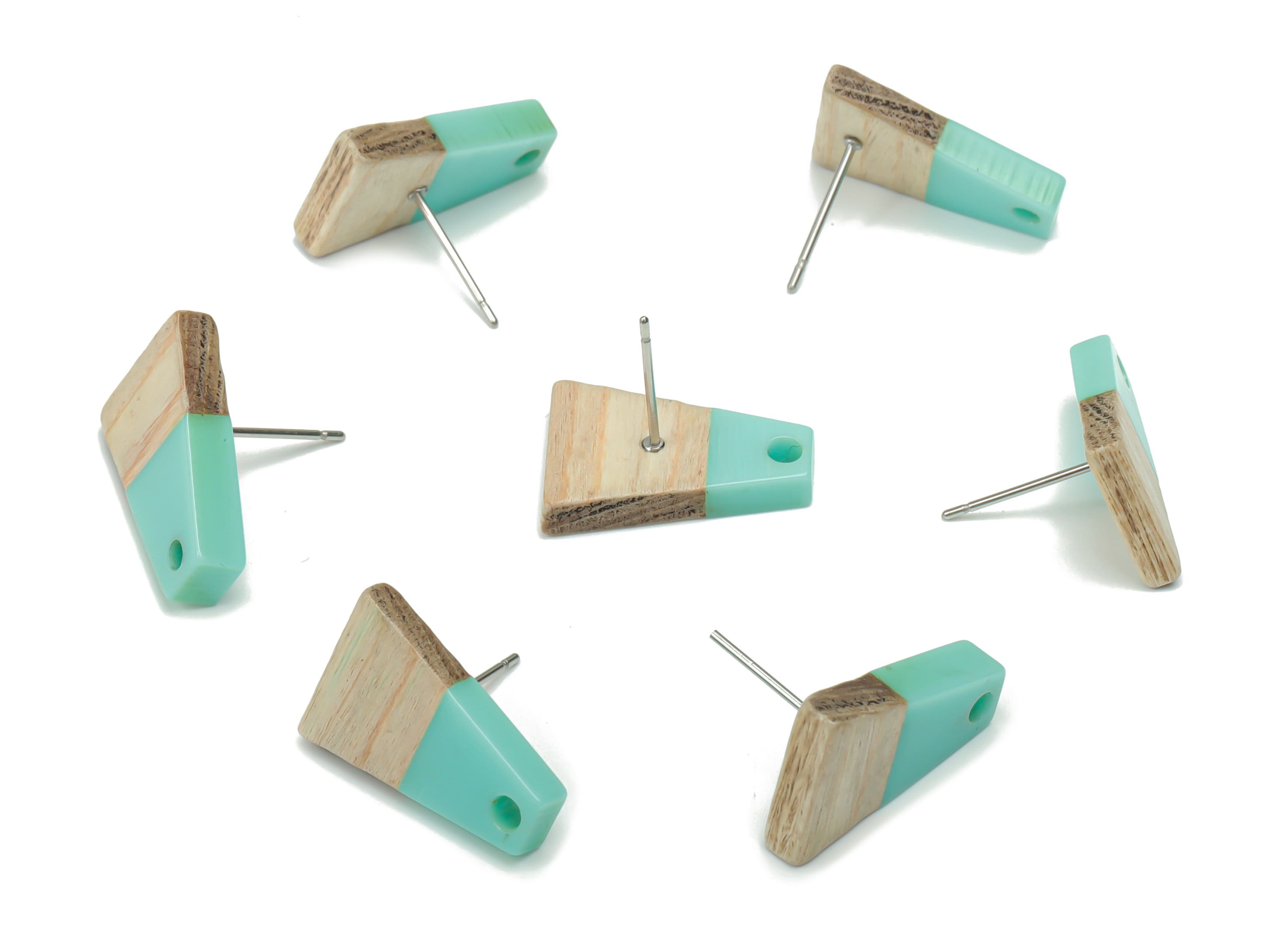 Natural Wooden Trapezoid Earring Stud - Resin Trapezoid Earring Post - 316 Surgical Stainless Steel Stud - 18.06x12.42x2.81mm - BB1136E - DOMEDBAZAAR