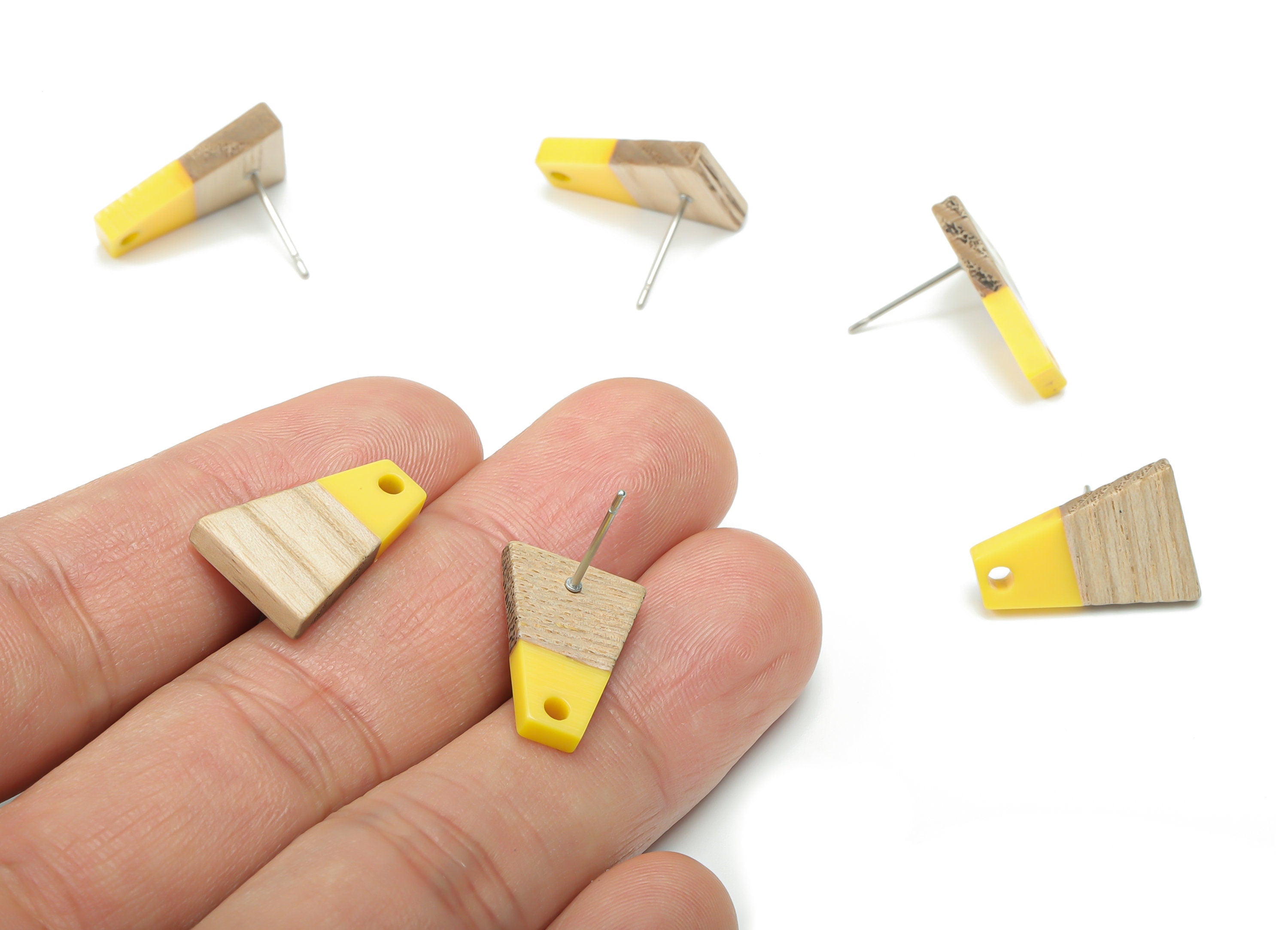 Natural Wooden Trapezoid Earring Stud - Resin Trapezoid Earring Post - 316 Surgical Stainless Steel Stud - 18.06x12.42x2.81mm - BB1136D - DOMEDBAZAAR