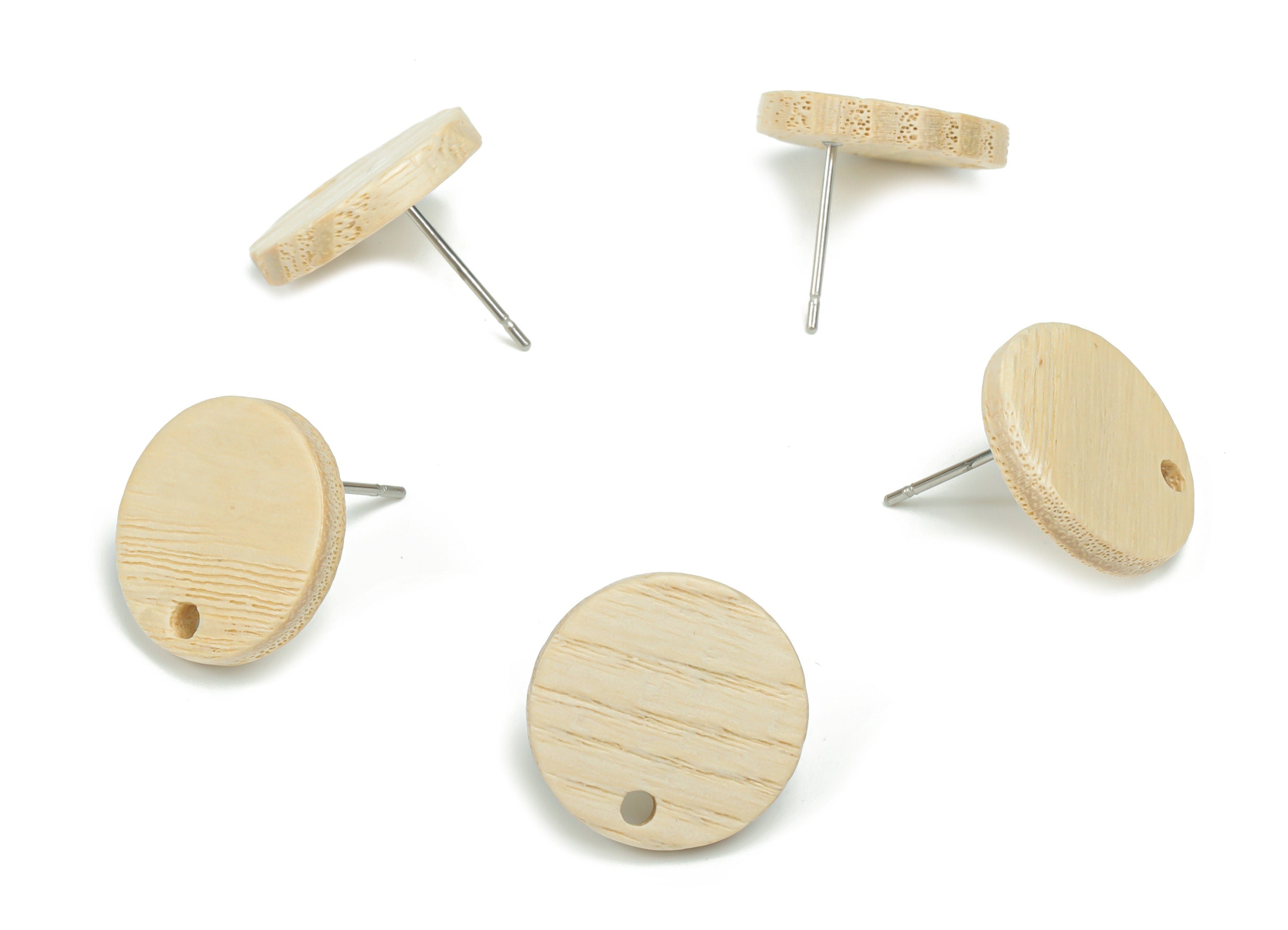 Natural Wooden Round Earring Stud - Circle Earring Post - 316 Surgical Stainless Steel Stud - Jewelry Supplies - 15.04x15.04x2.56mm - BB1144 - DOMEDBAZAAR