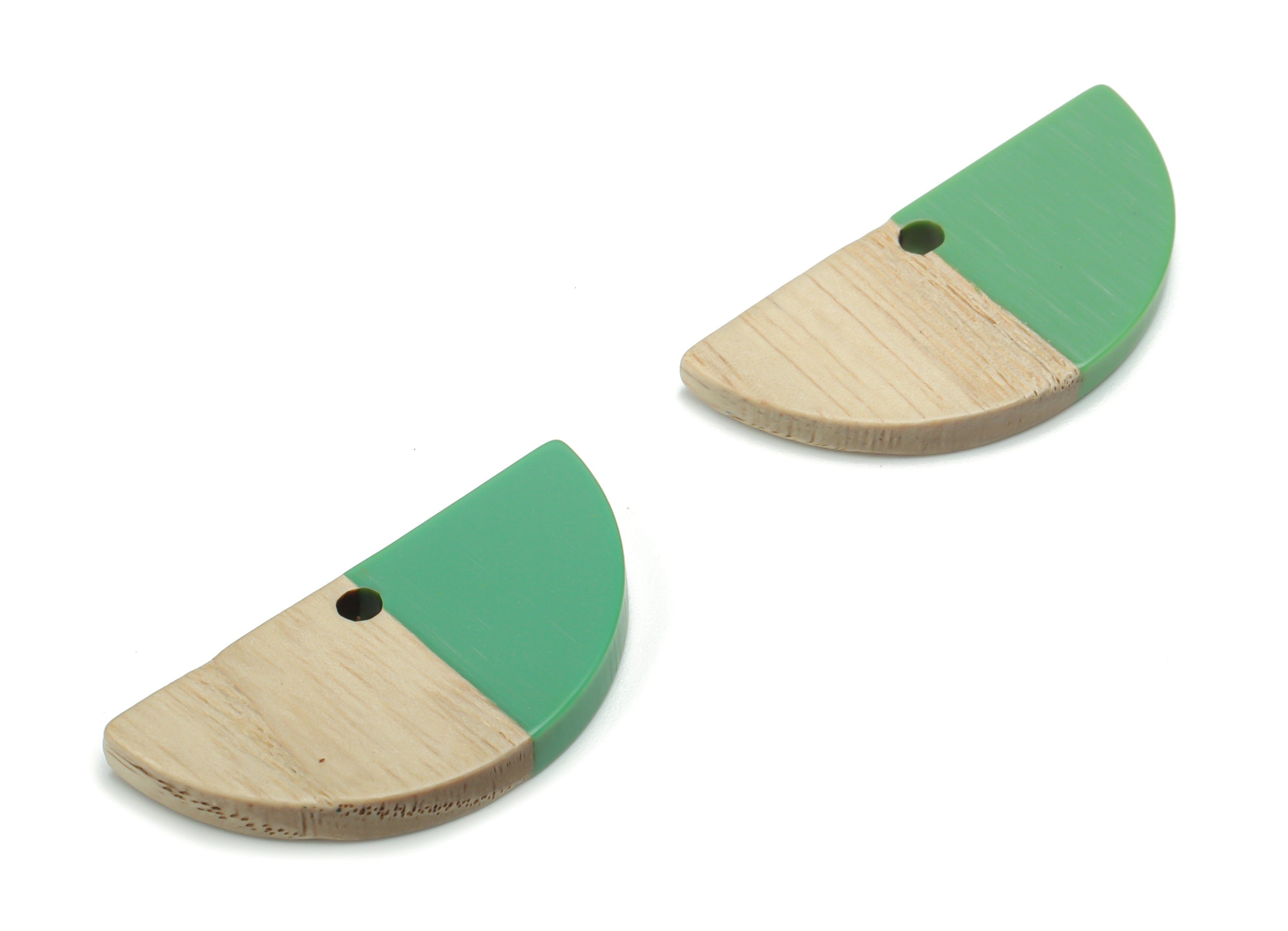 Natural Wooden Semicircle Earring Charms - Resin Half Moon Pendant - DIY Jewelry Making Supplies - 28.43x13.76x3.1mm - BB1137A - DOMEDBAZAAR