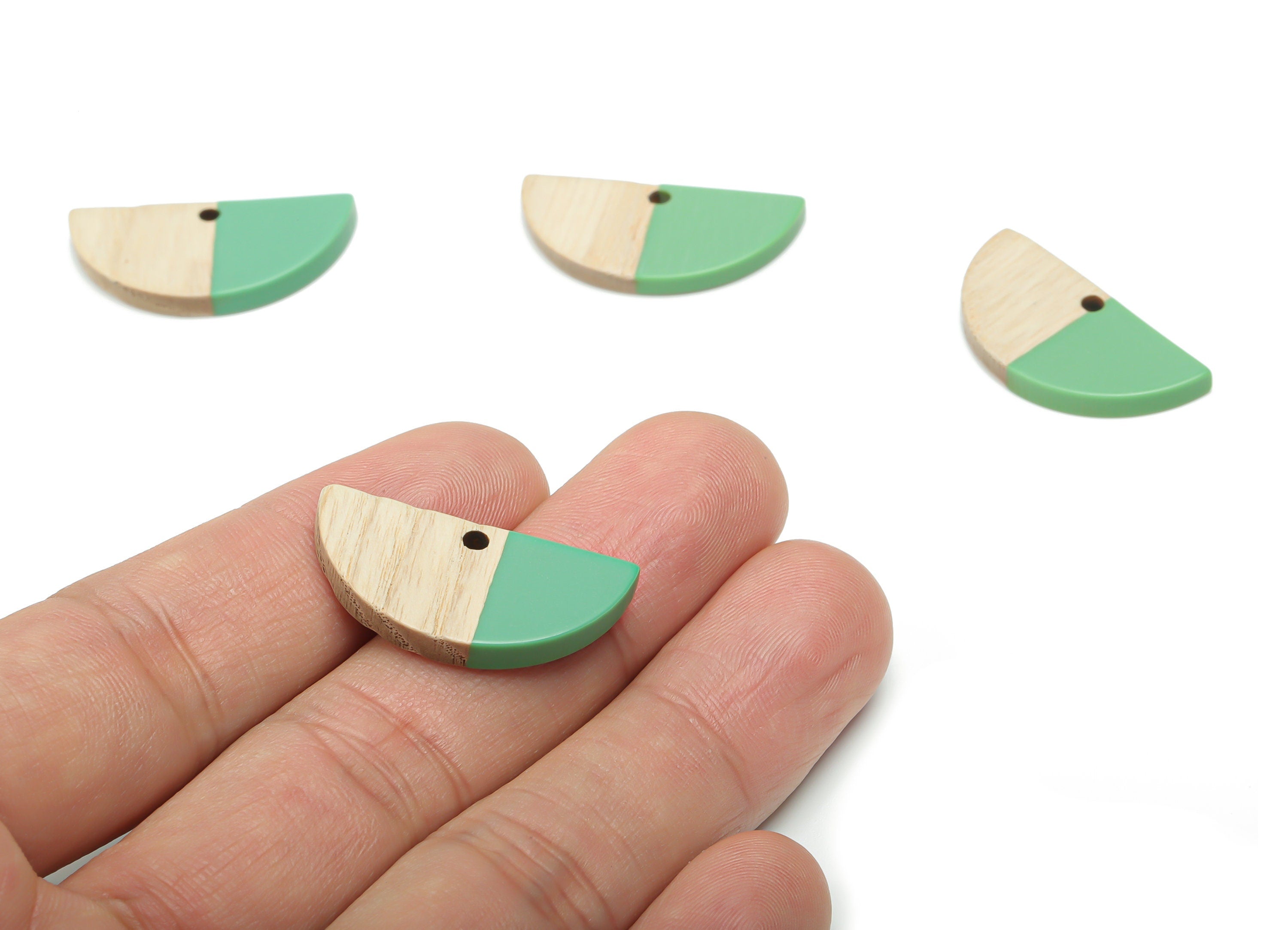 Natural Wooden Semicircle Earring Charms - Resin Half Moon Pendant - DIY Jewelry Making Supplies - 28.43x13.76x3.1mm - BB1137A - DOMEDBAZAAR