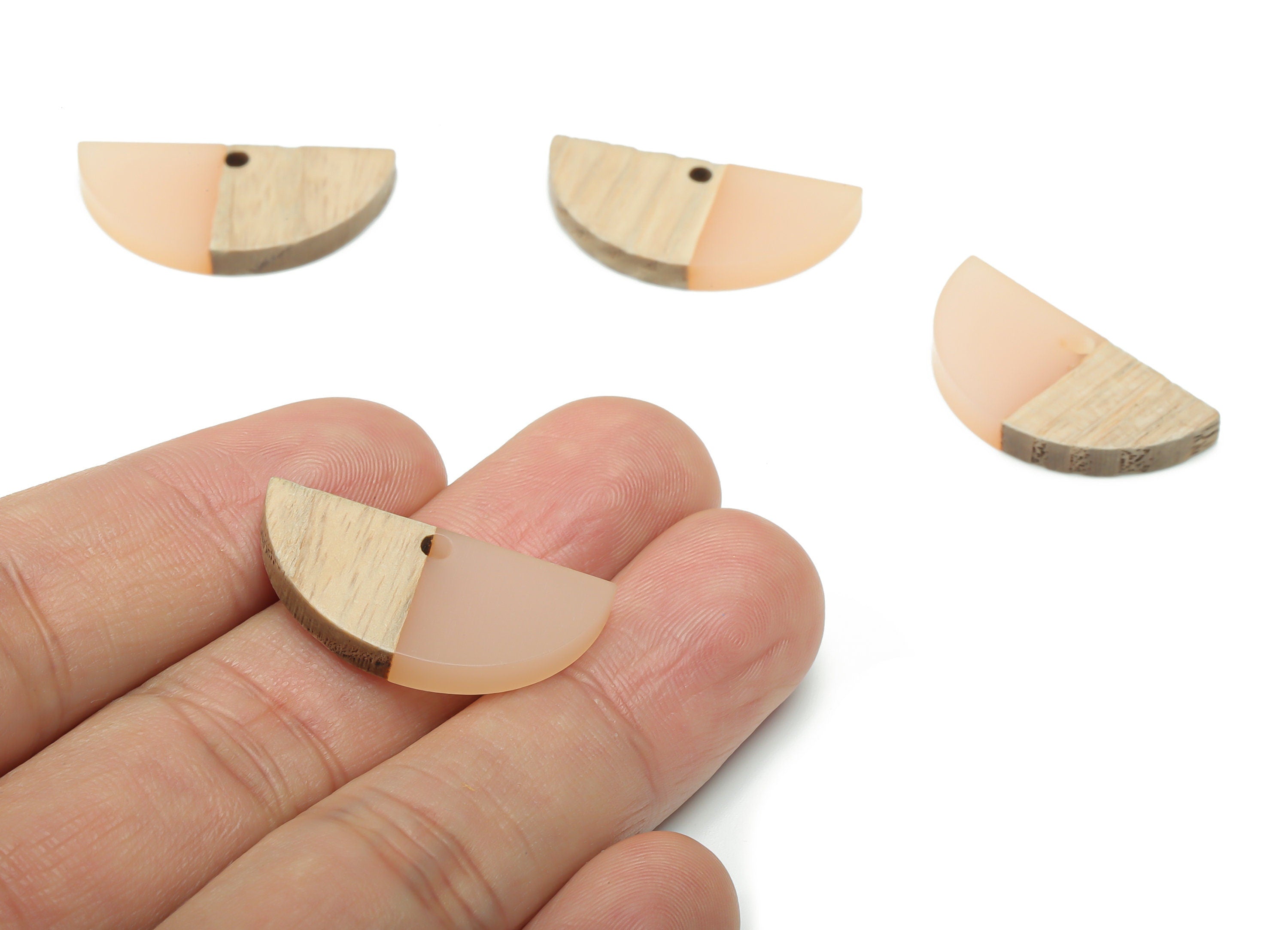 Natural Wooden Semicircle Earring Charms - Resin Half Moon Pendant - DIY Jewelry Making Supplies - 28.43x13.76x3.1mm - BB1137C - DOMEDBAZAAR