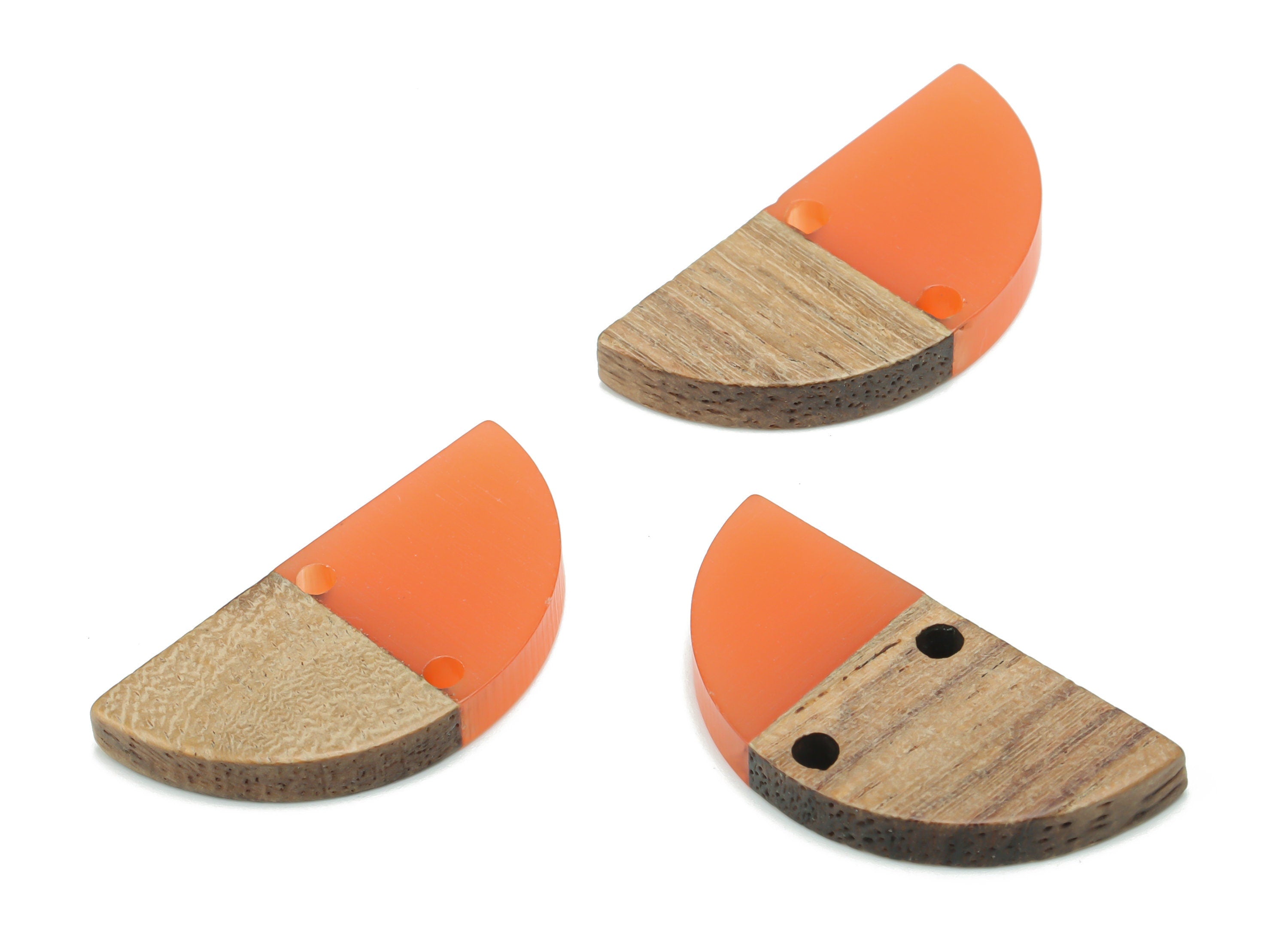 Natural Wooden Semicircle Earring Connector - Resin Half Moon Charms and Pendant - DIY Jewelry Making Supplies - 27.71x13.9x3.14mm - BB1141A - DOMEDBAZAAR