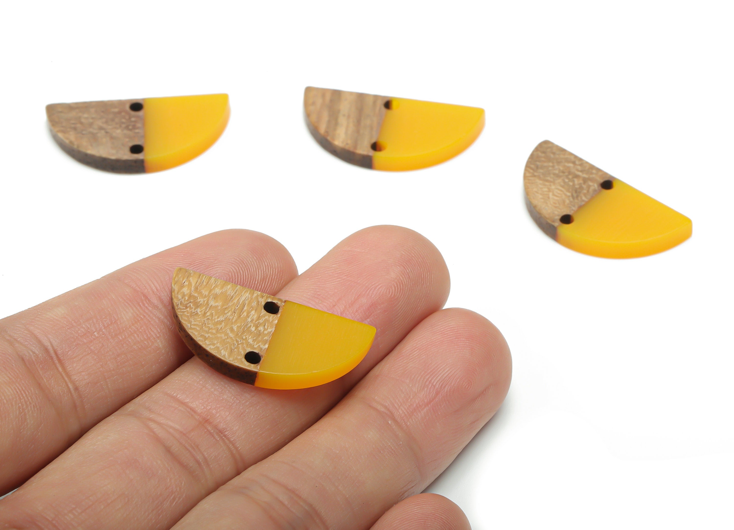Natural Wooden Semicircle Earring Connector - Resin Half Moon Charms and Pendant - DIY Jewelry Making Supplies - 27.71x13.9x3.14mm - BB1141C - DOMEDBAZAAR