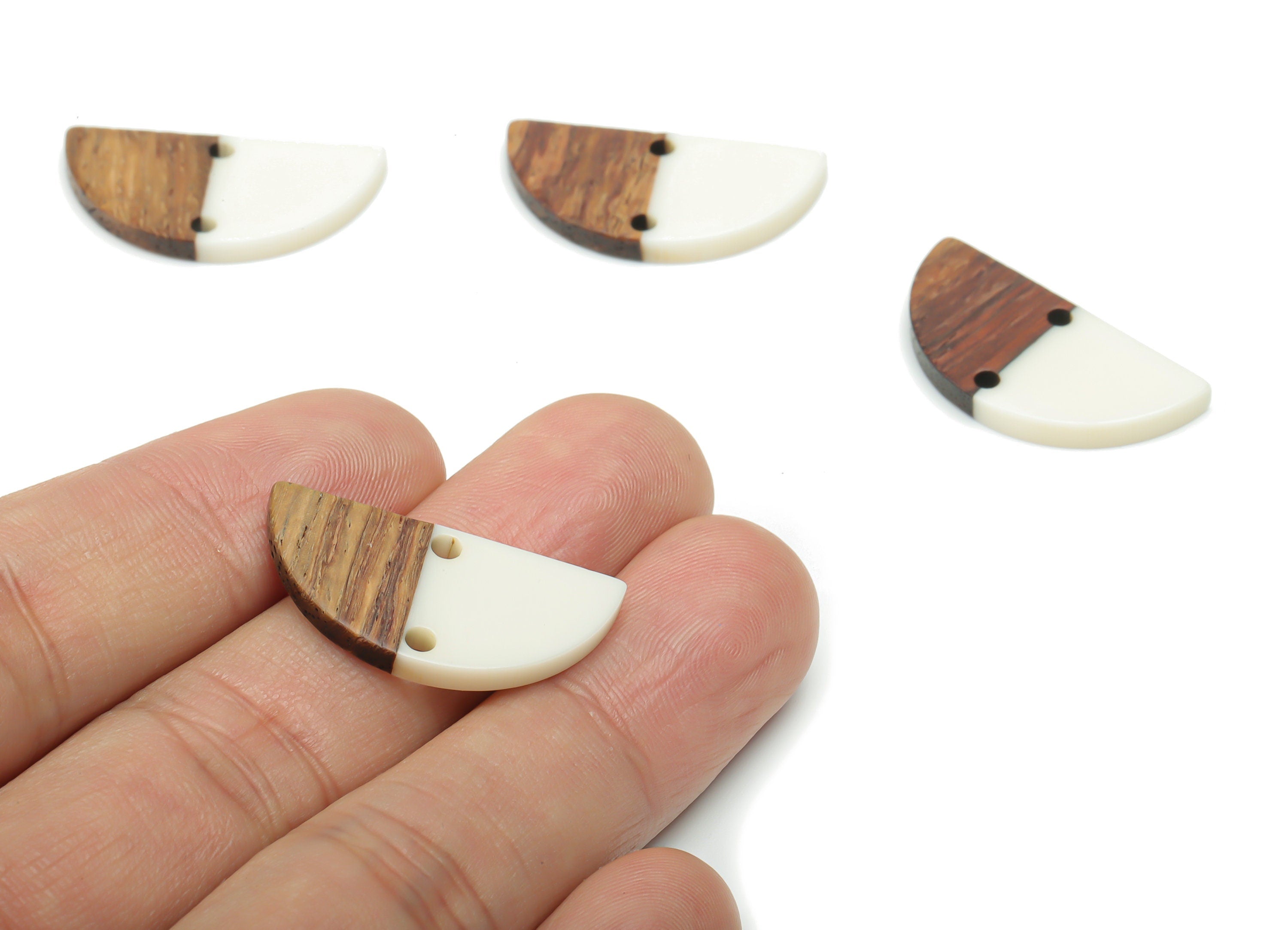 Natural Wooden Semicircle Earring Connector - Resin Half Moon Charms and Pendant - DIY Jewelry Making Supplies - 27.71x13.9x3.14mm - BB1141E - DOMEDBAZAAR
