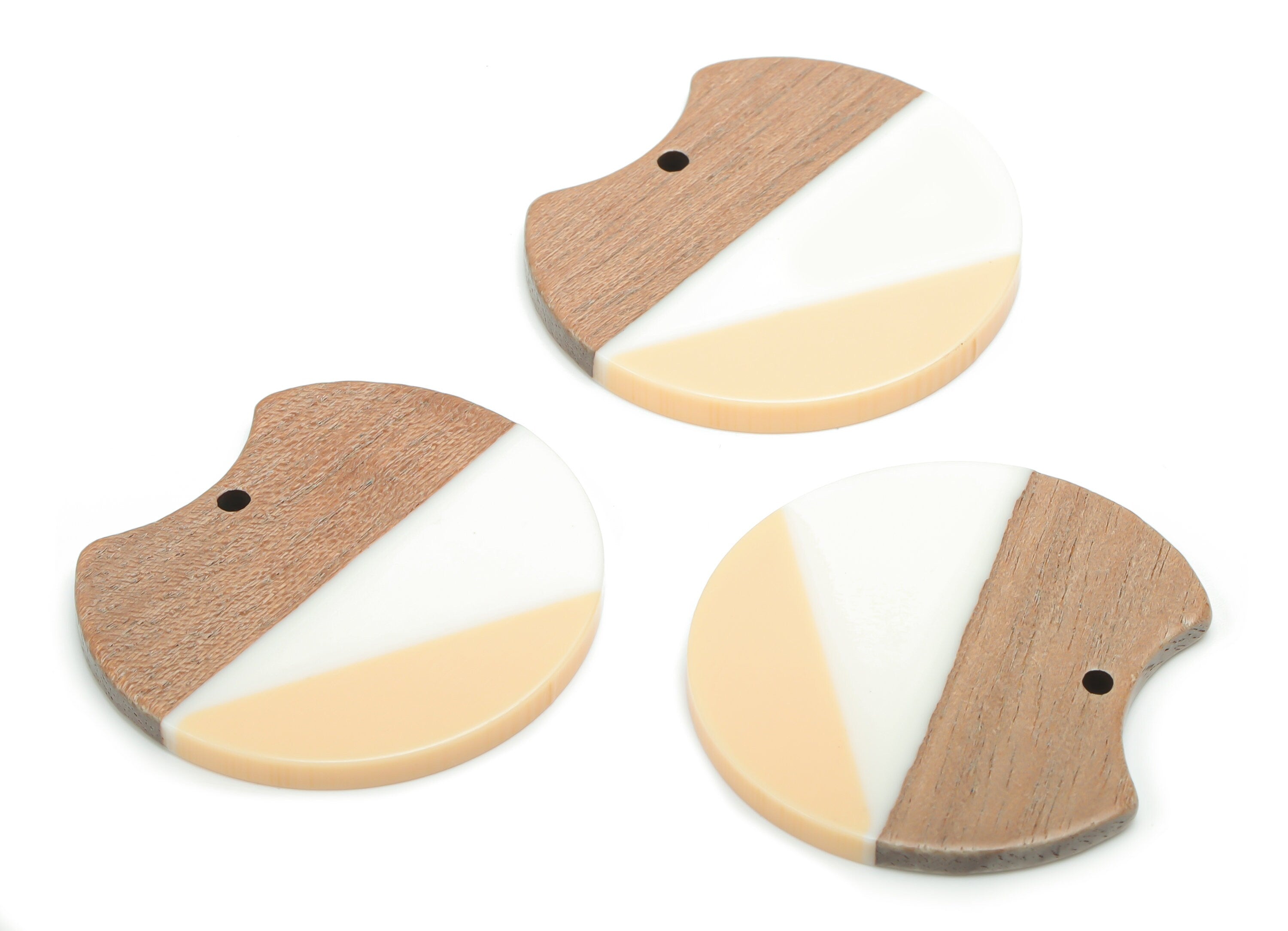 Natural Wooden Round Earring Charms - Resin Circle Pendant - DIY Jewelry Making Supplies - 36.7x33.83x2.82mm - BB1138 - DOMEDBAZAAR