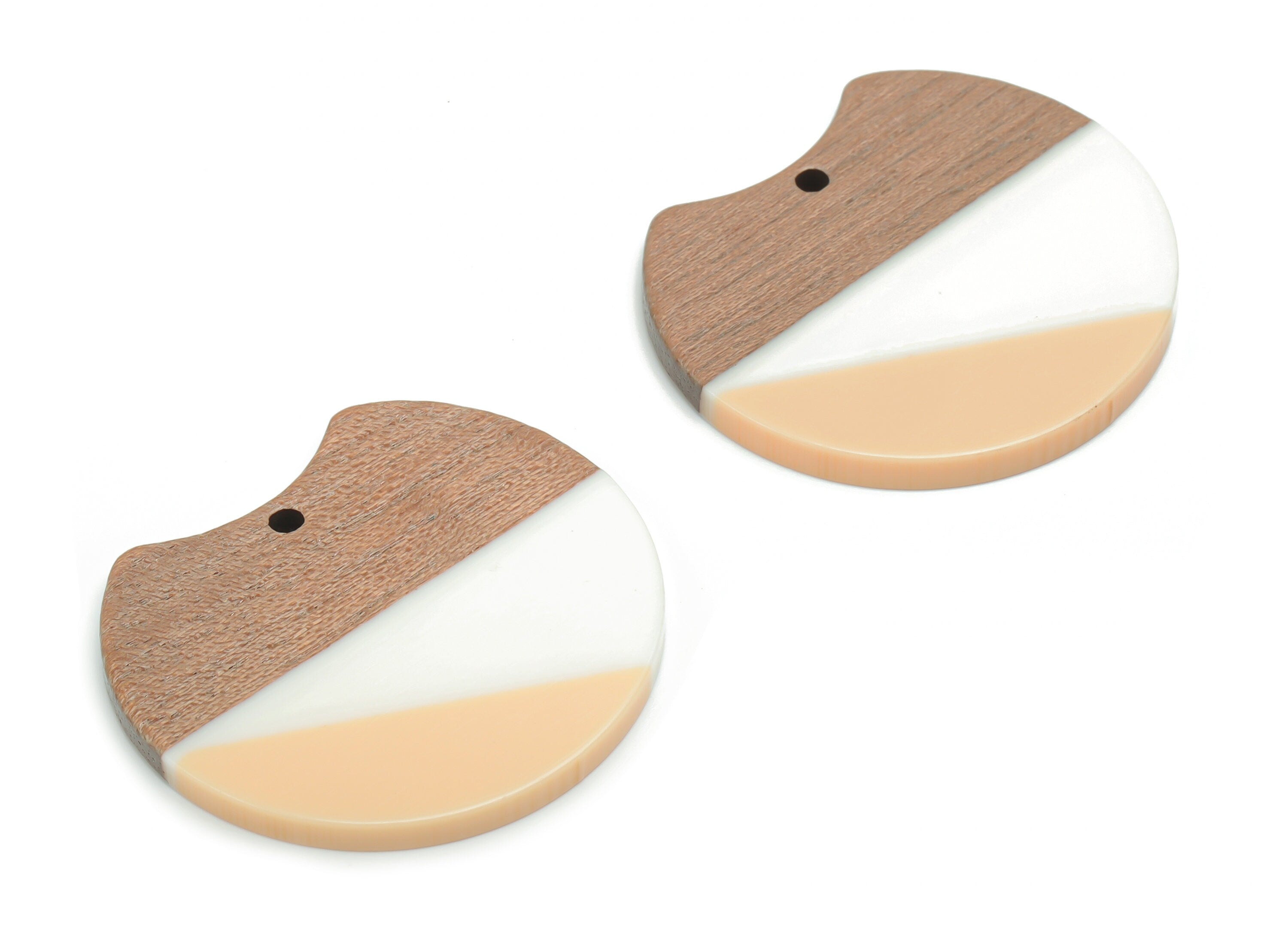 Natural Wooden Round Earring Charms - Resin Circle Pendant - DIY Jewelry Making Supplies - 36.7x33.83x2.82mm - BB1138 - DOMEDBAZAAR
