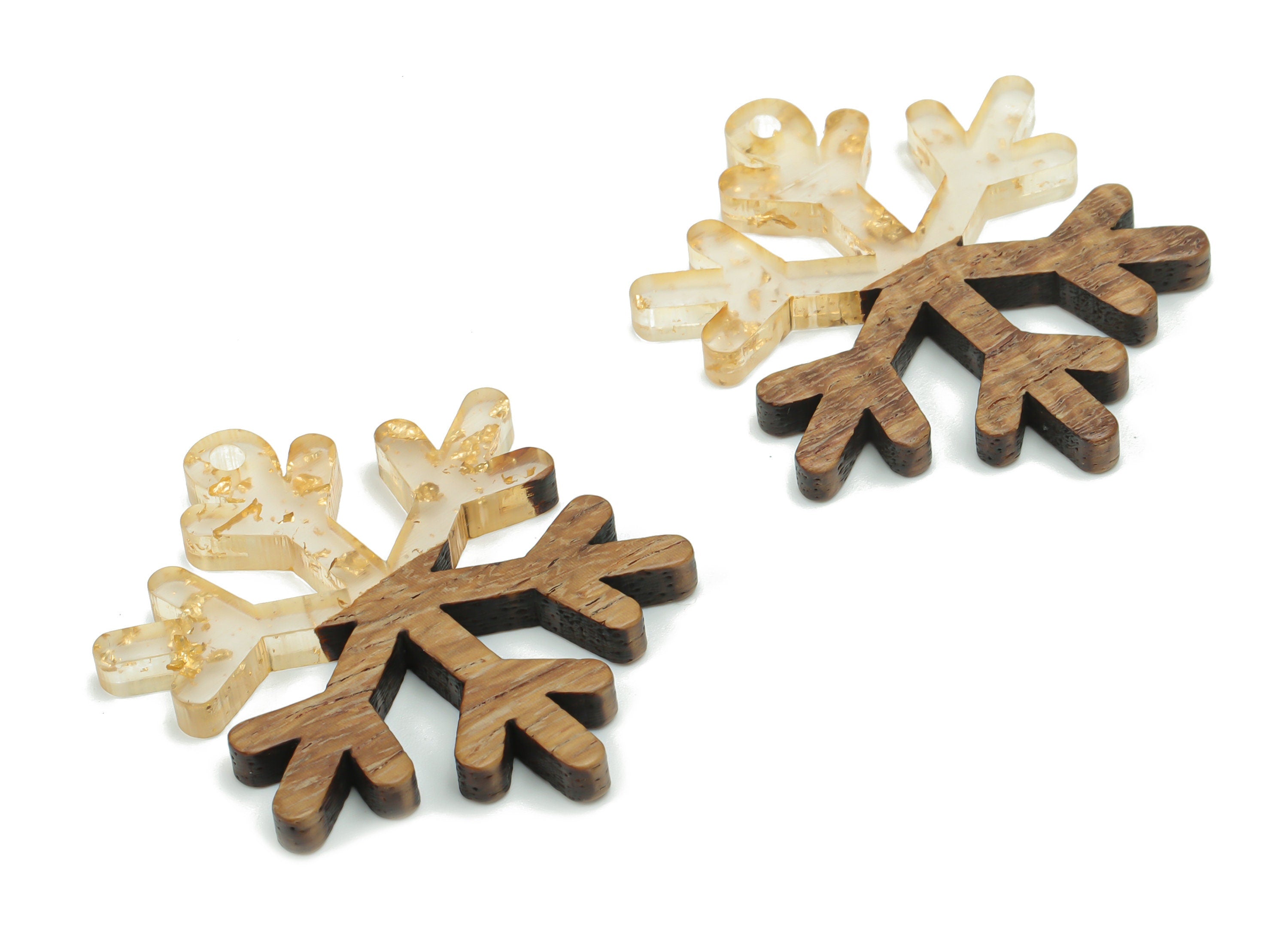 Natural Wooden Snowflake Earring Charms - Resin Snowflake Pendant - DIY Jewelry Making Supplies - 38.04x33.24x3.39mm - BB1143B - DOMEDBAZAAR