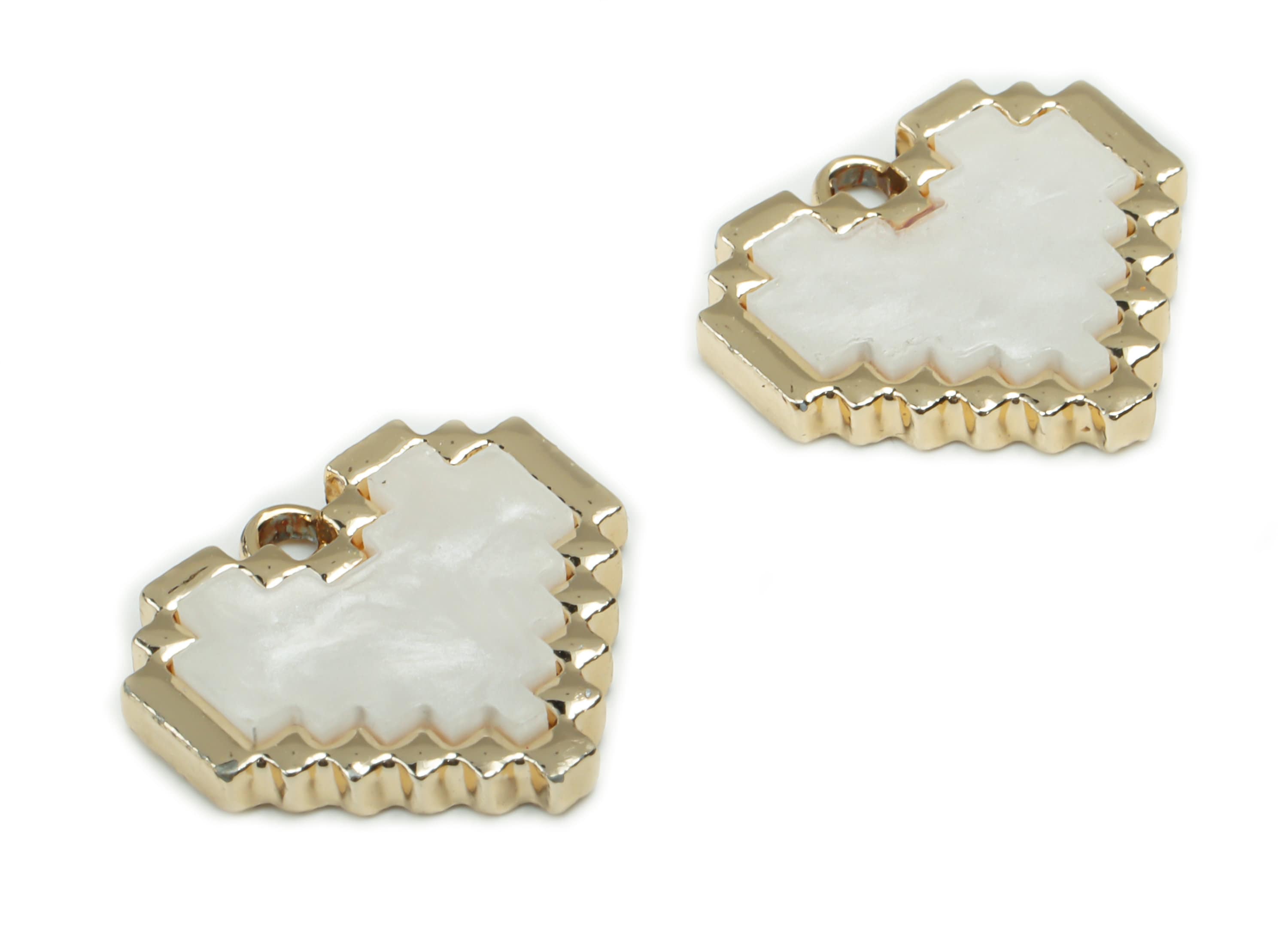 Alloy Heart Earring Charms - Acrylic Heart Pendant - Gold Tone Plated Alloy - Jewelry Making Supplies - 15.83x14.85x2.45mm - ZZ1974 - DOMEDBAZAAR