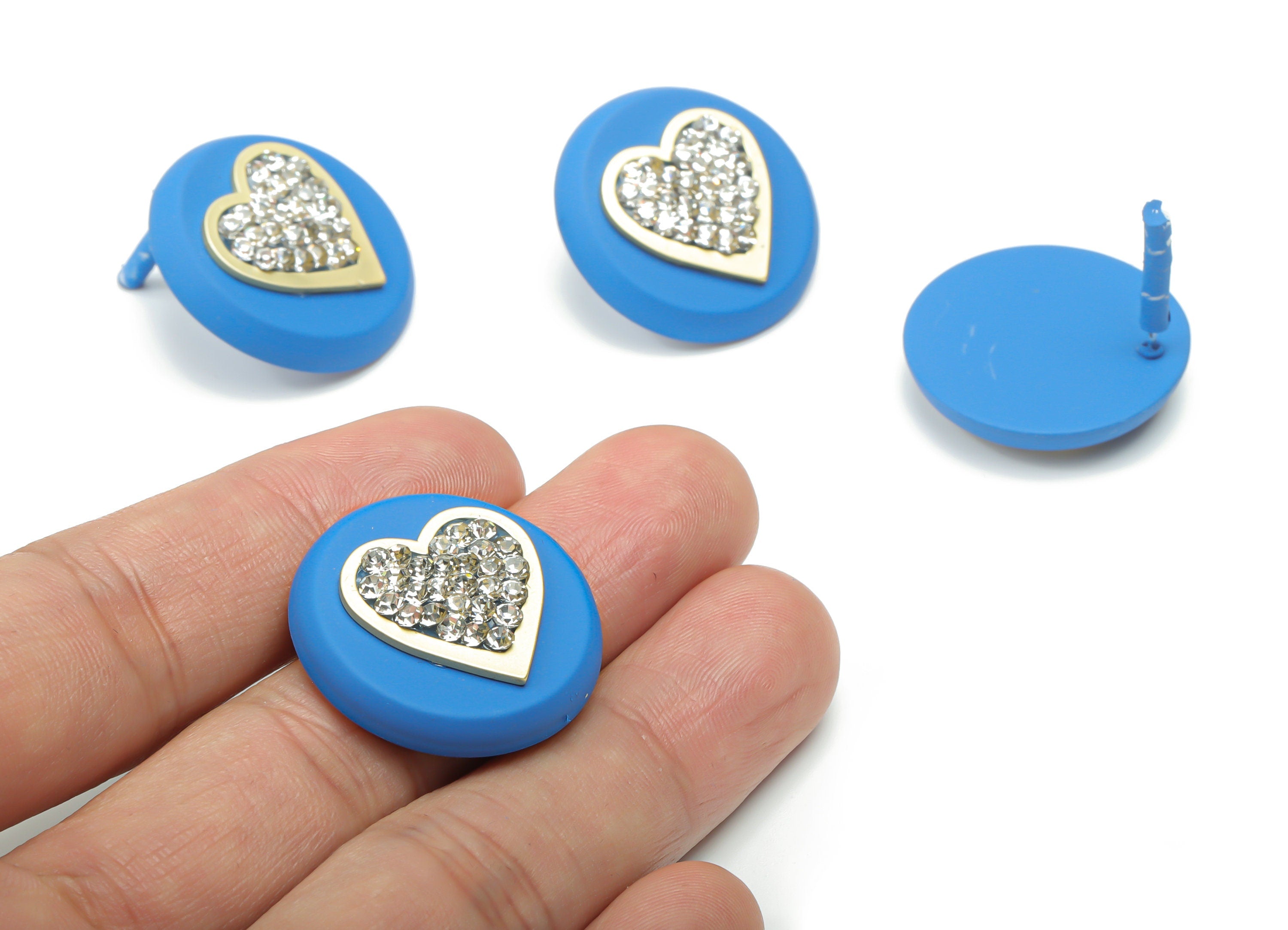 Acrylic Round Earring Stud - Brass Heart Post – Imitation Silver Stud – Czech Glass - Jewelry Making Supplies – 26.83x26.83x5.9mm - AC2383 - DOMEDBAZAAR