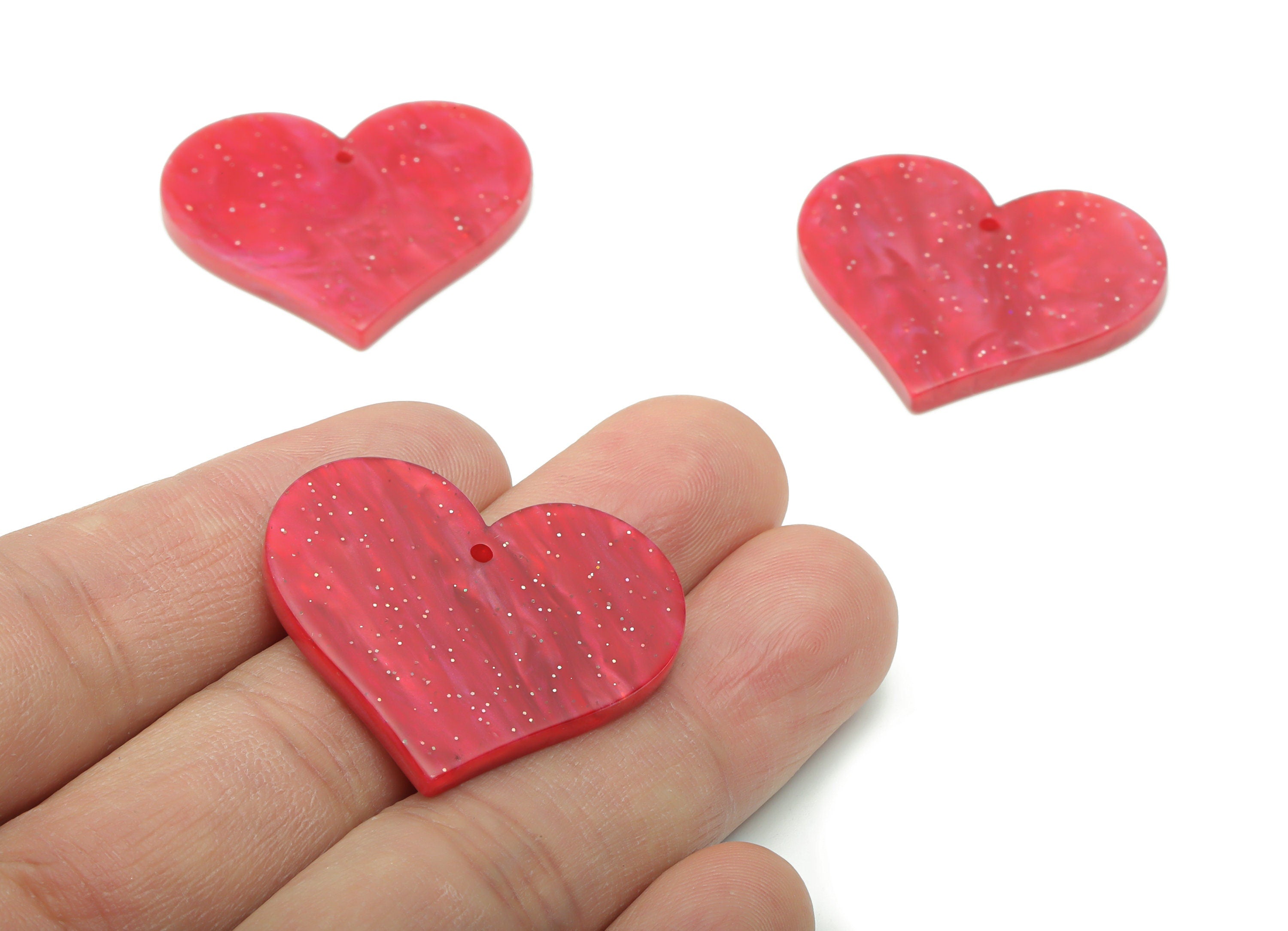 Acrylic Heart Earring Charms - Acrylic Heart Pendant - Jewelry Making Supplies - Color Code: A799 - 33.66x30.24x2.79mm - AC2392-A799 - DOMEDBAZAAR
