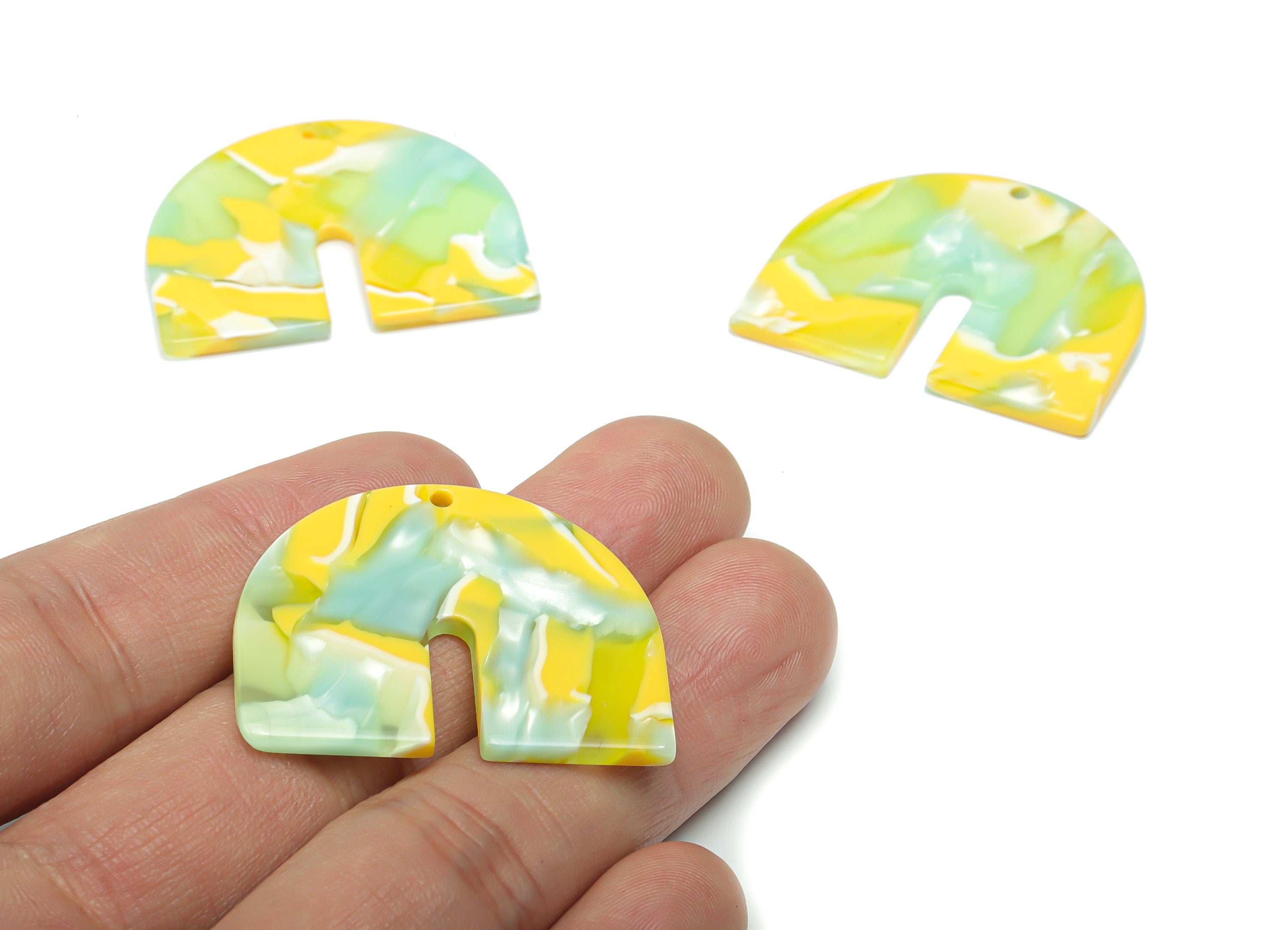 Acetate Domed U Earring Charms - Acetate Geometry Pendant - Jewelry Making Supplies - Color Code: A798 - 36.36x29.76x2.41mm - AC2391-A798 - DOMEDBAZAAR