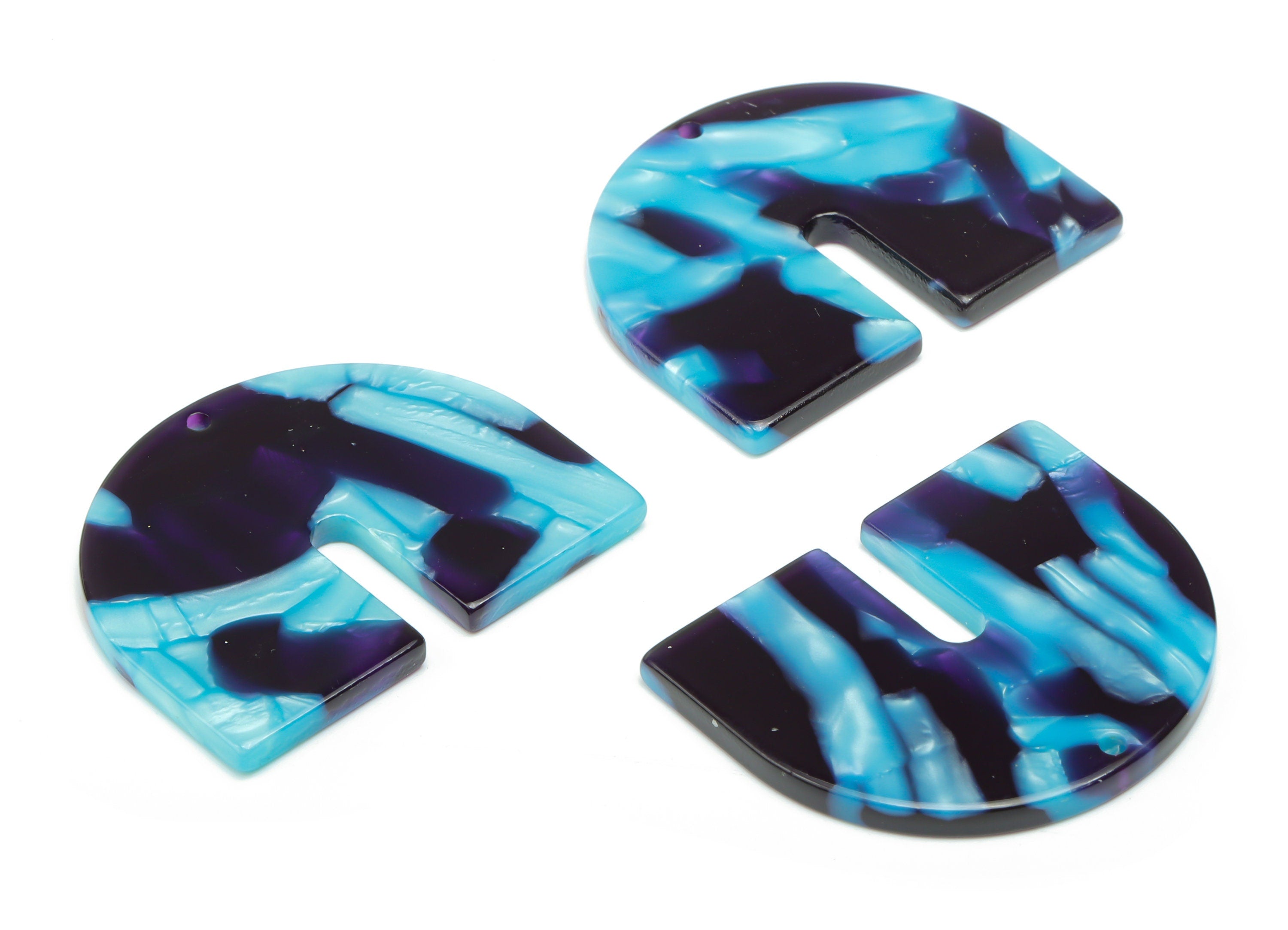 Acetate Domed U Earring Charms - Acetate Geometry Pendant - Jewelry Making Supplies - Color Code: A800 - 36.59x29.89x2.7mm - AC2391-A800 - DOMEDBAZAAR