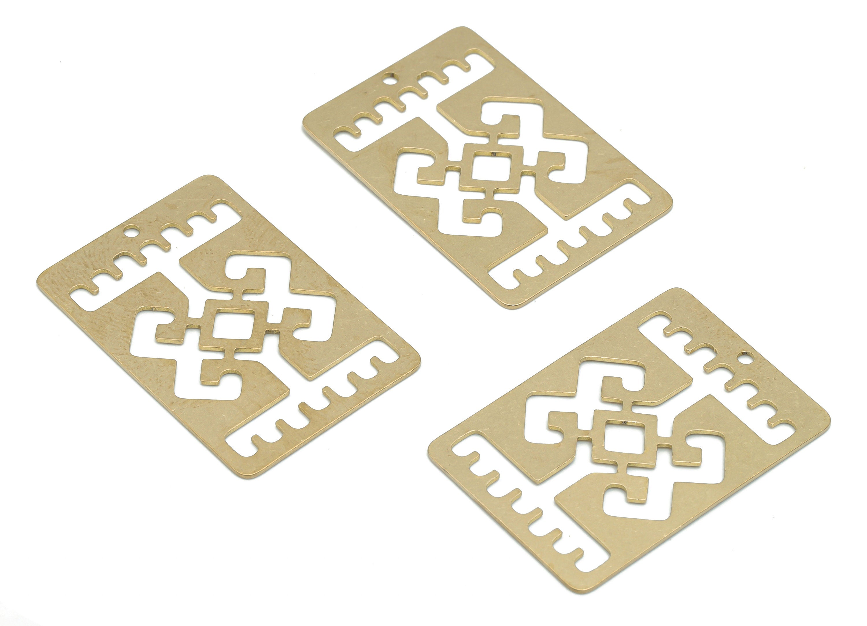 Brass Rectangle Diamond Anctolian Earring Charms - Raw Brass Textured Iran Carpet Pendant - Jewelry Supplies - 35.88x24.57x0.65mm - PPA2509 - DOMEDBAZAAR