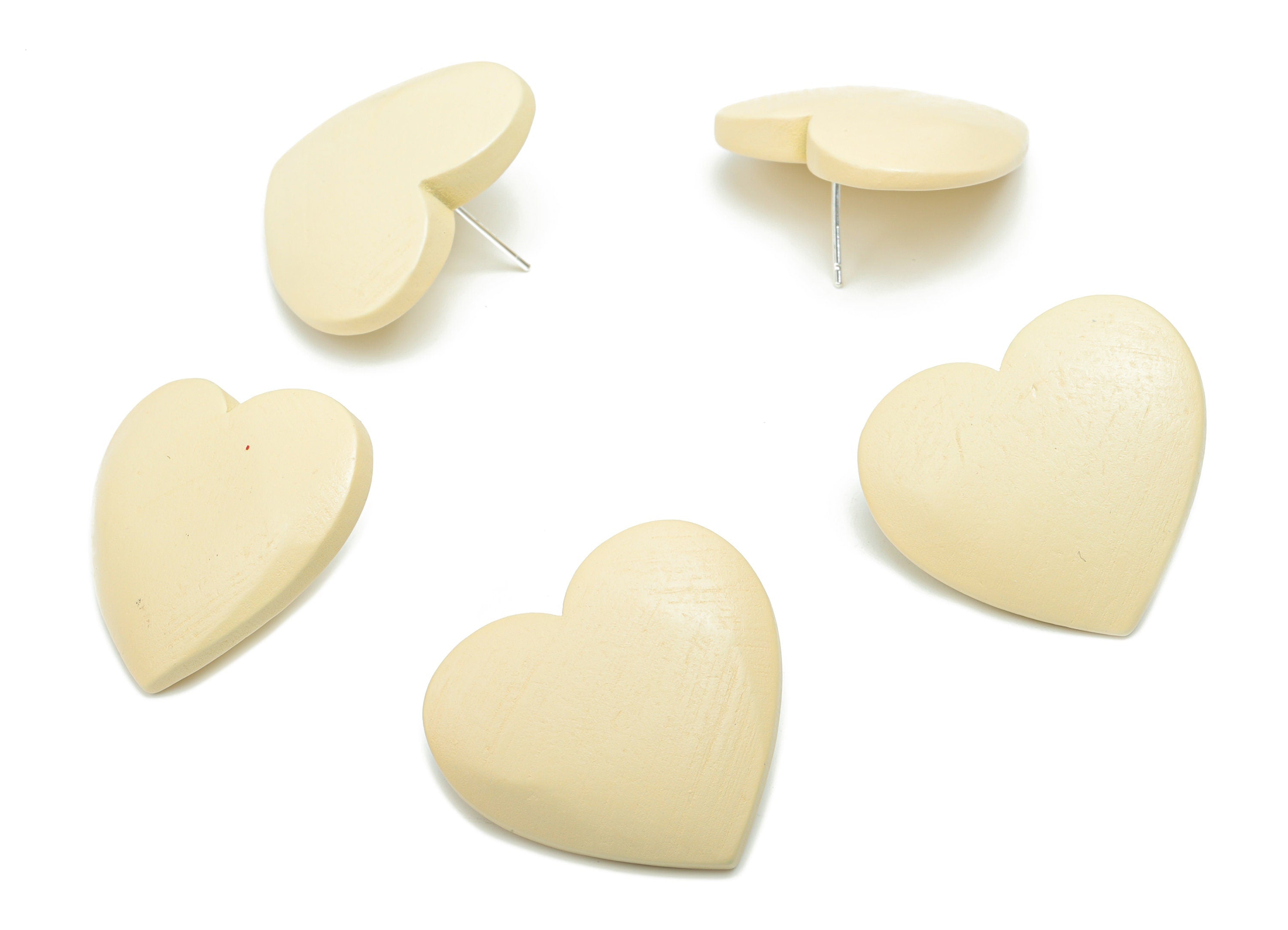 Guger Tree Wood Heart Earring Stud - Guger Tree Wood Heart Post - Silver Plated Brass Stud - Jewelry Supplies - 29.1x26.8x5.19mm - BB1152C - DOMEDBAZAAR