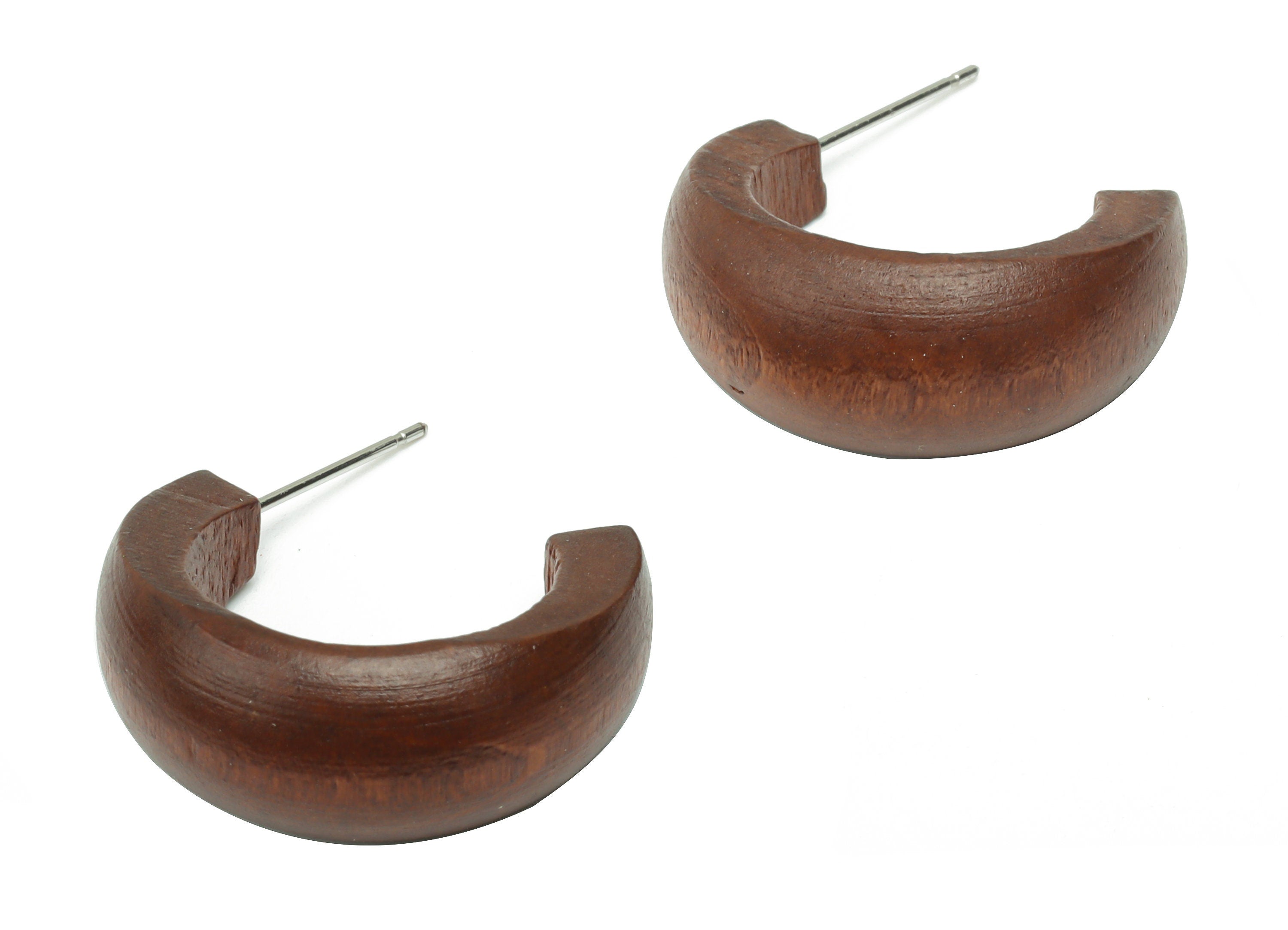 Guger Tree Wood C Hoop Earring Stud - Guger Tree Wood C Post - Silver Plated Brass Stud - Jewelry Supplies - 26.09x19.81x4.74mm - BB1149 - DOMEDBAZAAR